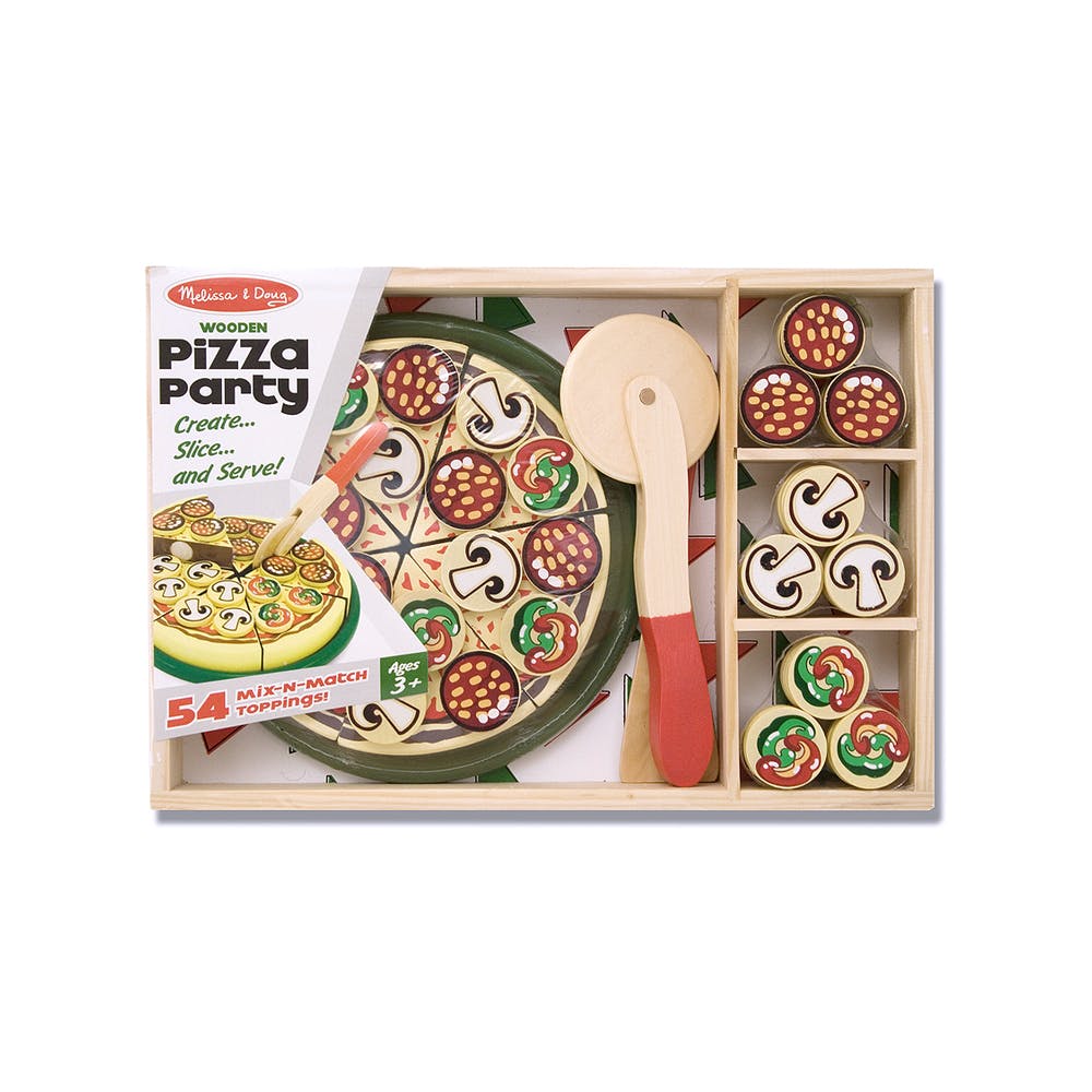 Melissa & Doug Wooden Play Food Set - Pizza Party Ages 3+ 1