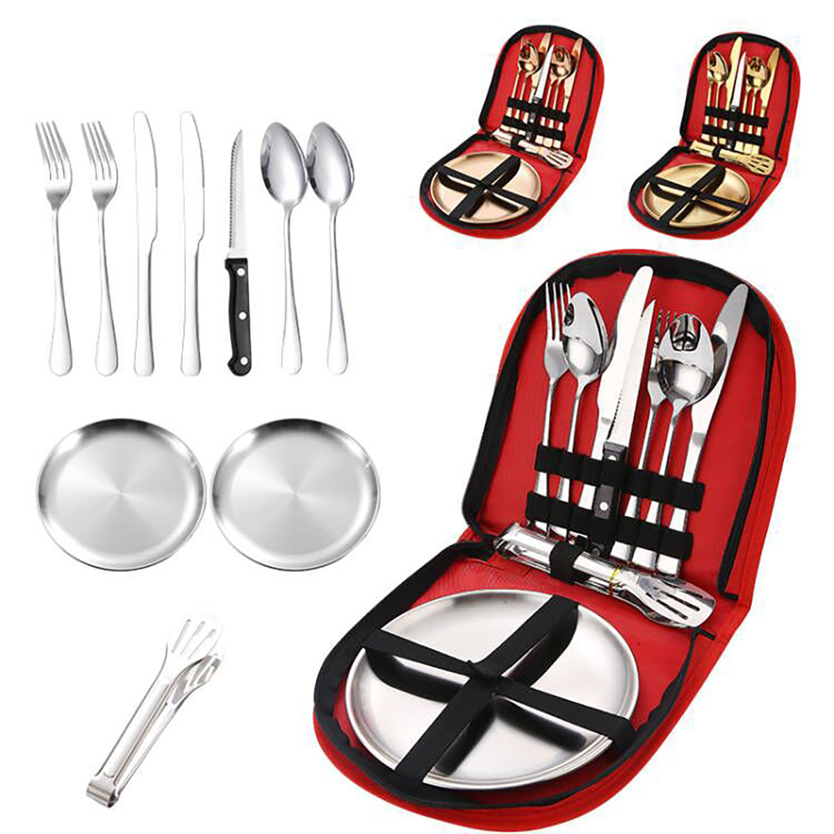 High quality Metal Camping Utensil Silverware Set 2 people 3