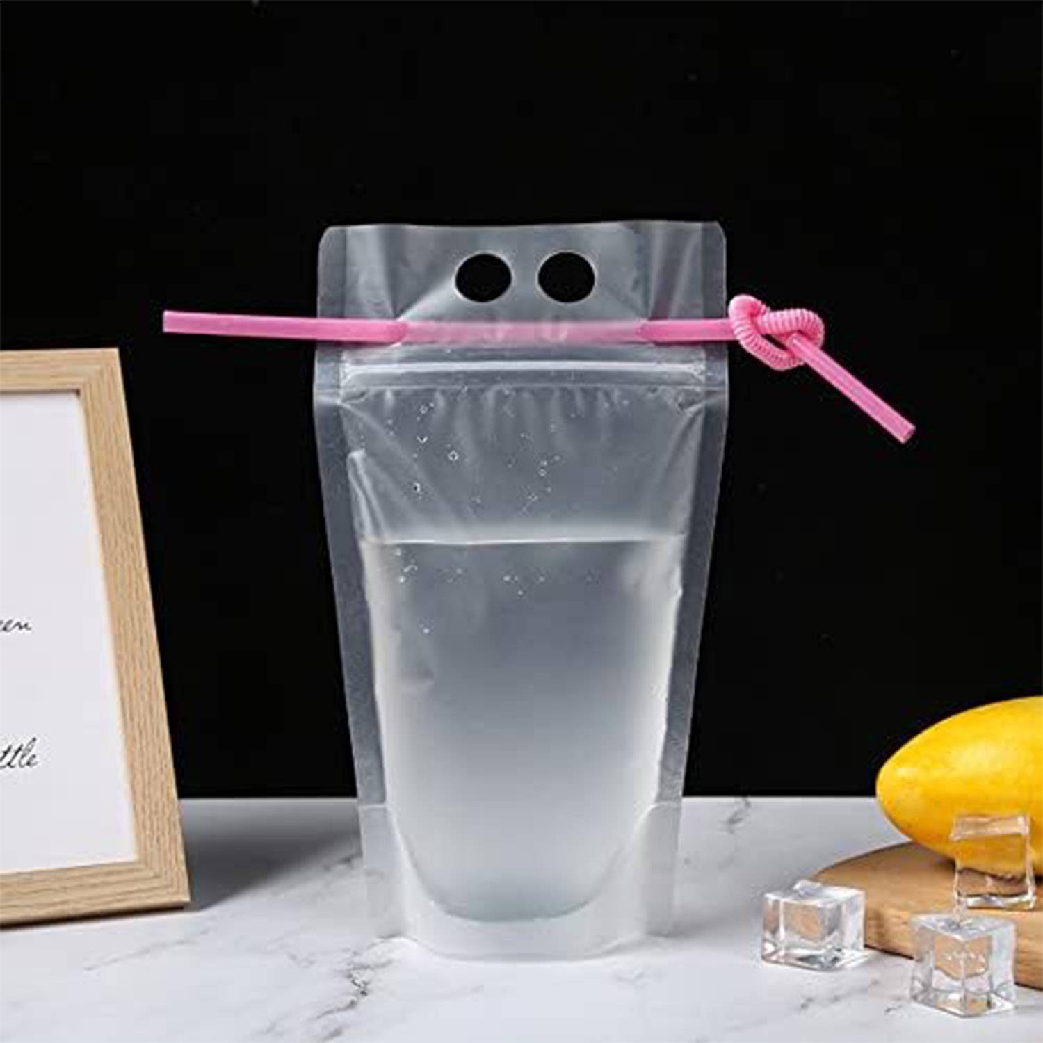 25oz Hand-held Closable Zipper Drinking Pouches With Straw 4
