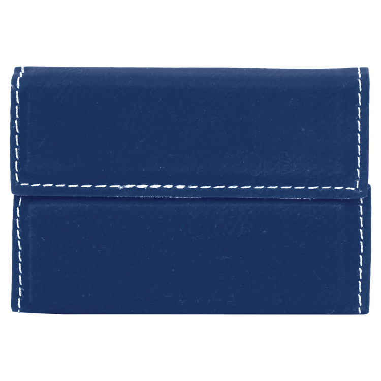 3 3/4" x 2 3/4" Blue/Silver Leatherette Hard Business Card Holder 4