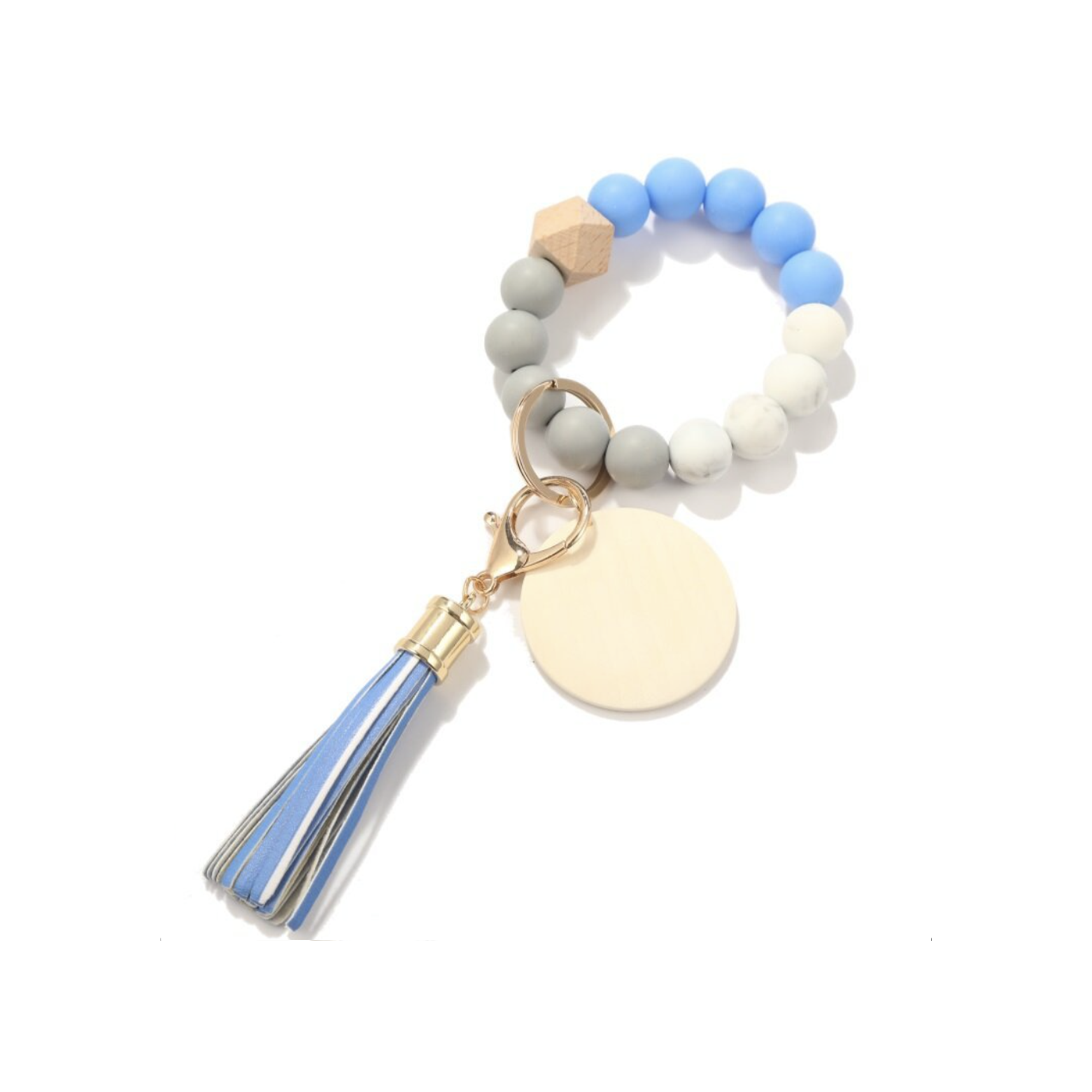 MOQ 10 PCS Customizable Silicone Key Bead Wood Bracelet Keychain 9