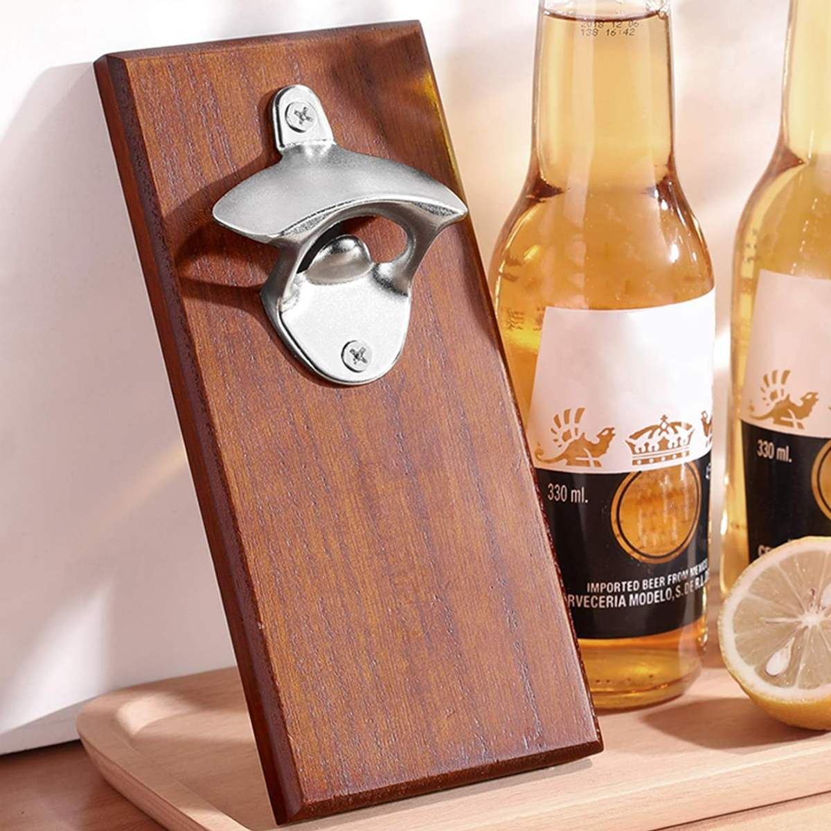 Wall Mounted Wooden Bottle Opener with Magnet Option 2