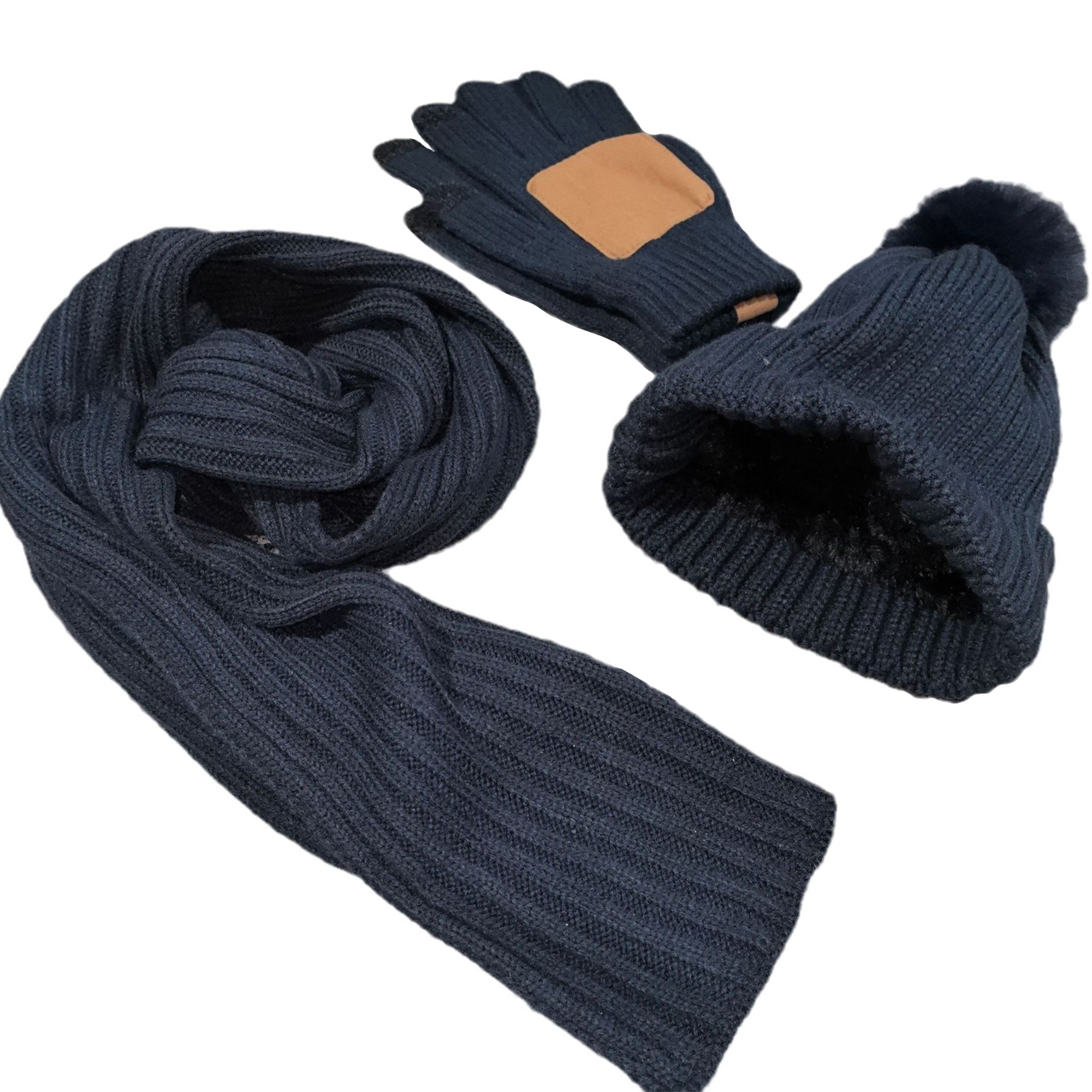 Warm Knit Hat Scarf Touch Screen Gloves Set 4