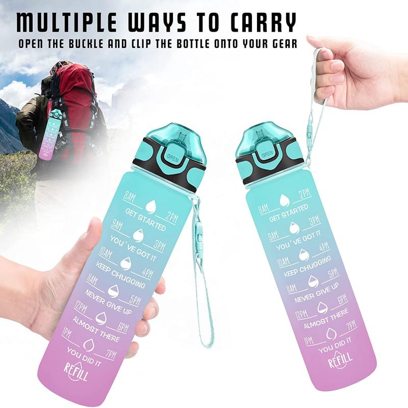 Color Changing 32oz Sport Motivational Water Bottle w/Straw & Time Marker 3