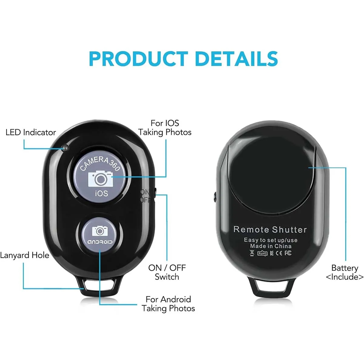 Portable Bluetooth Camera Self-Timer Remote Controller 6