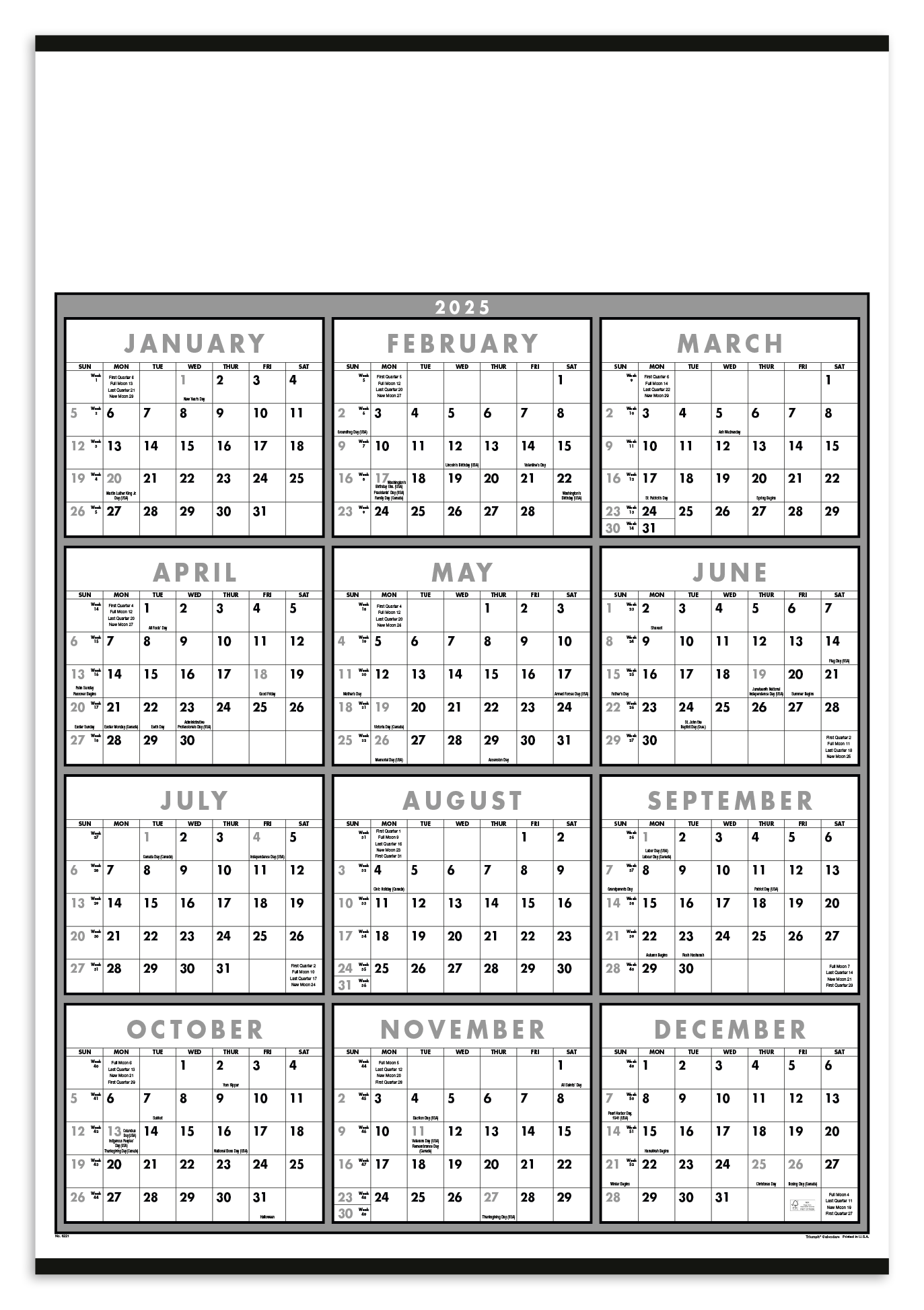 Triumph® Calendars Black & White Span-A-Year Non-Laminated Calendar 14