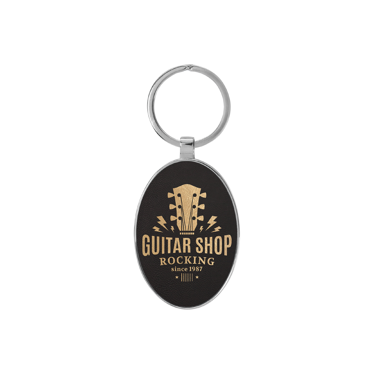 Black & Gold Leatherette/Metal Oval Keychain 1