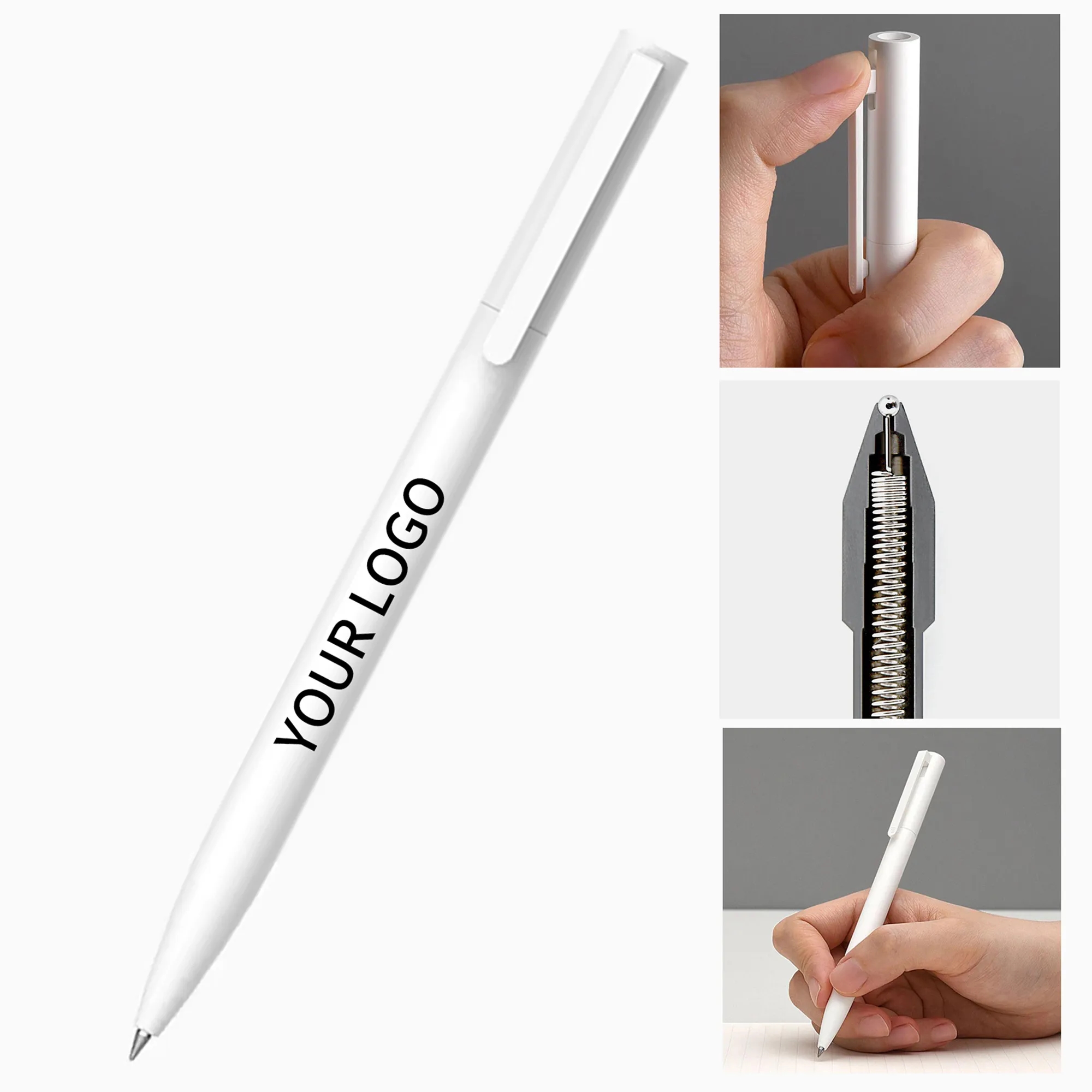 White Click Pen 5.5 Inch Plastic with Click Mechanism 2
