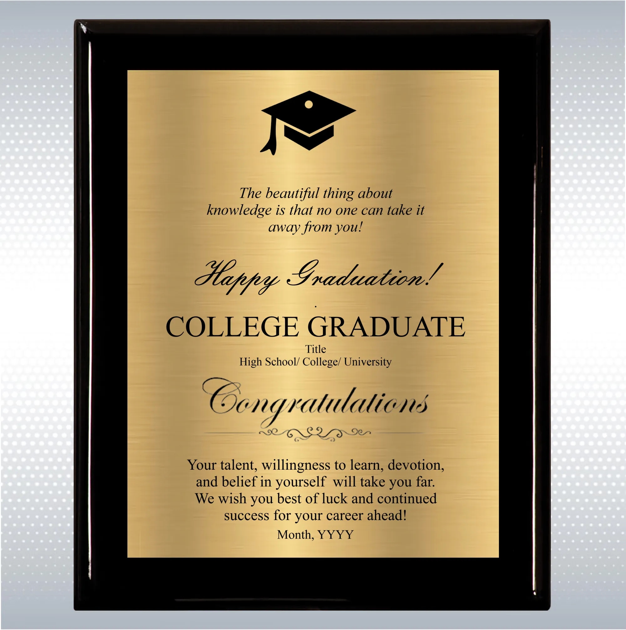 Black Piano Finish Wood Plaque Graduation Gift 14