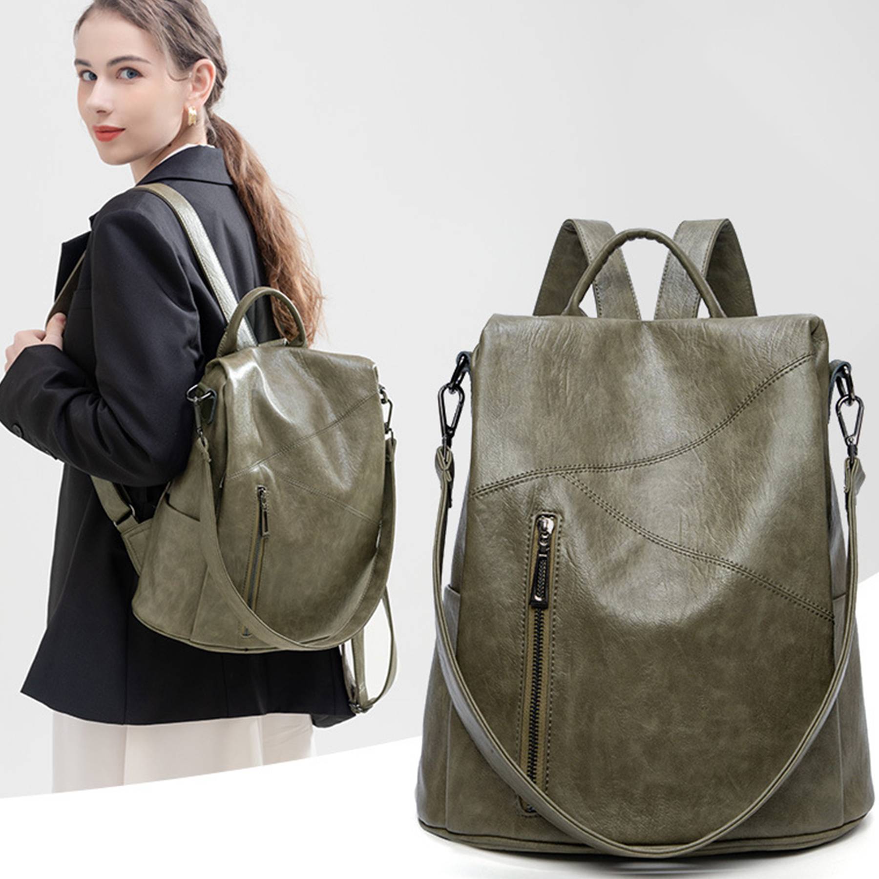 Polyurethane Women Purse Fashion Travel Shoulder Backpack 4