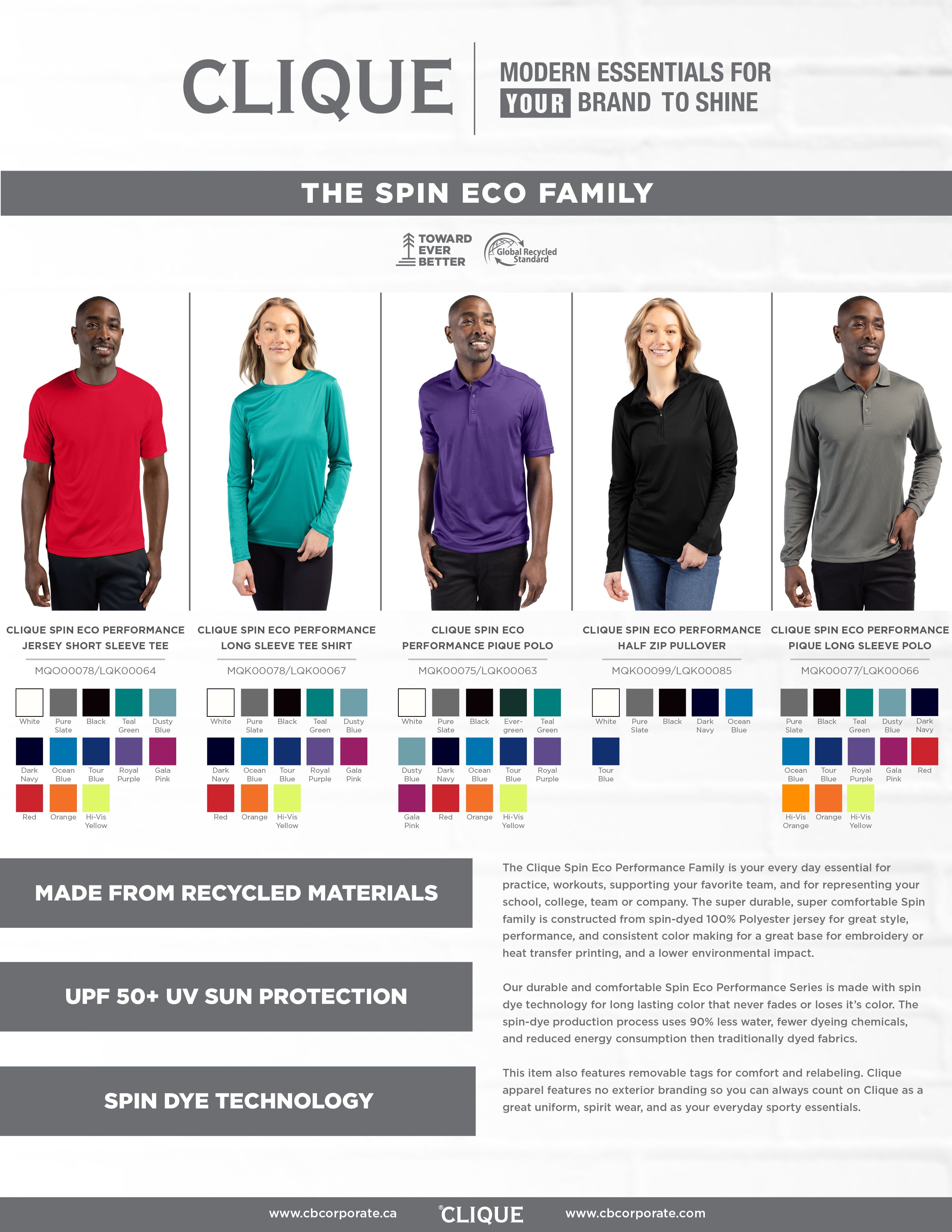 Spin Eco Performance Pique Long Sleeve Mens Polo
