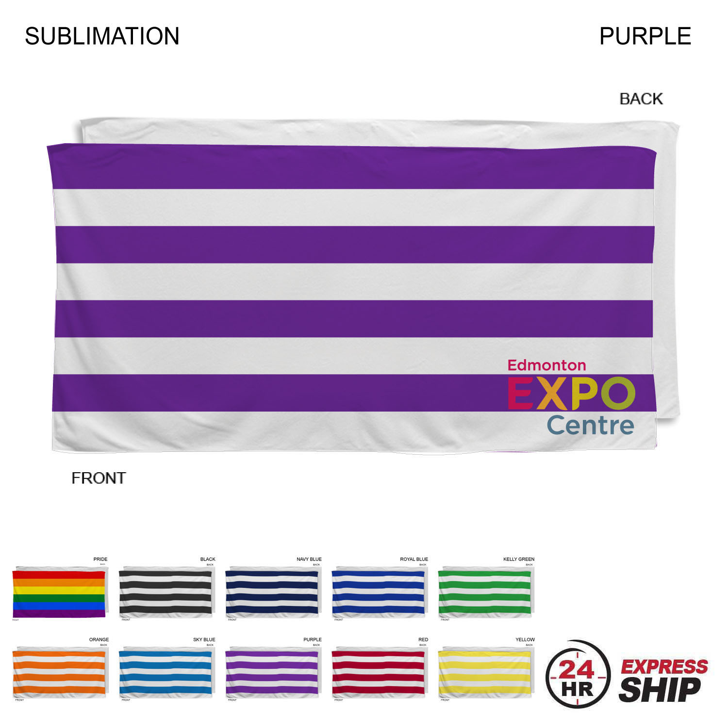 24 Hr Express Ship -Cabana Stripe Sublimated, Absorbent Microfiber Dri-Lite Terry Beach Towel, 30x60 8