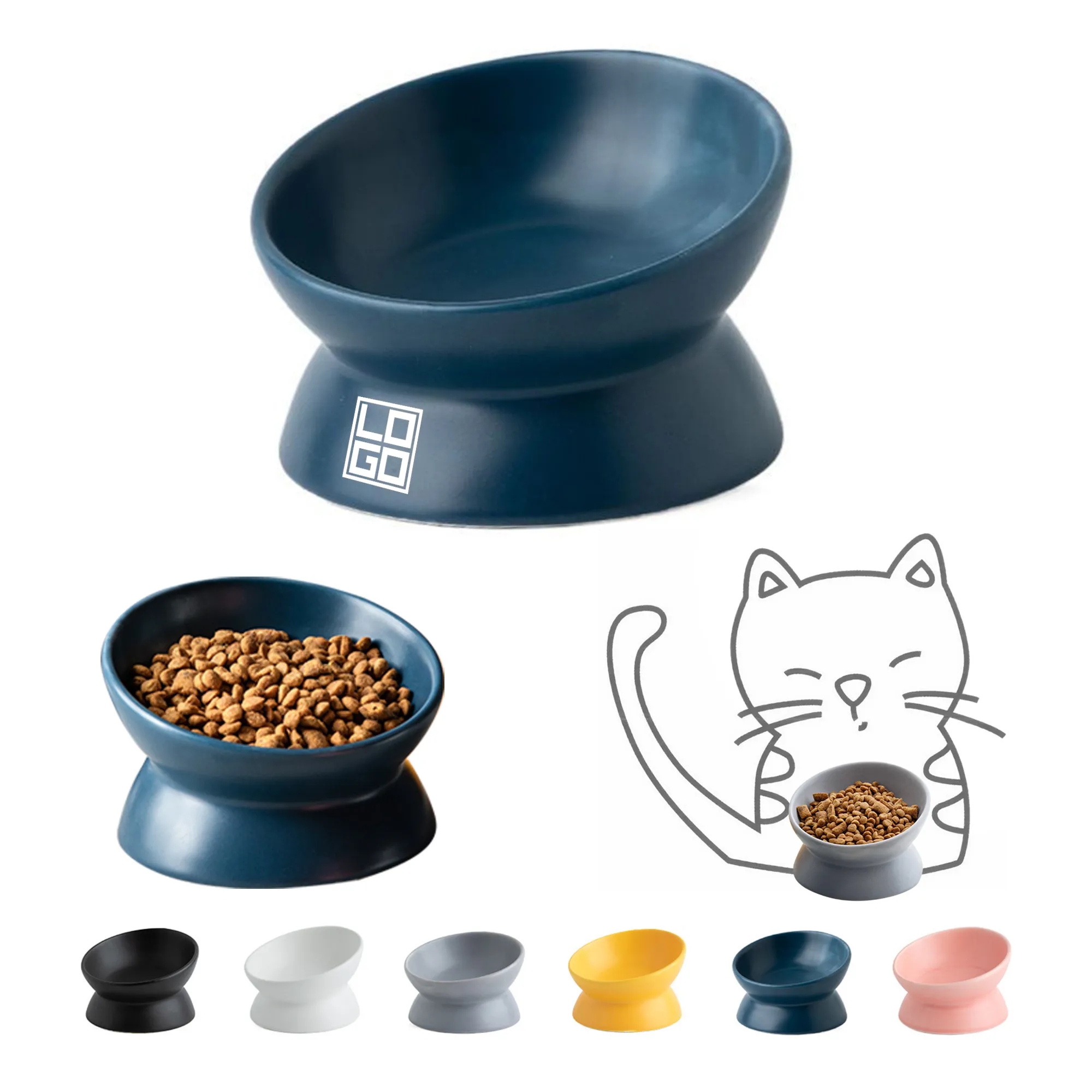 Ceramic Cat Bowl With Diagonal Foot 1