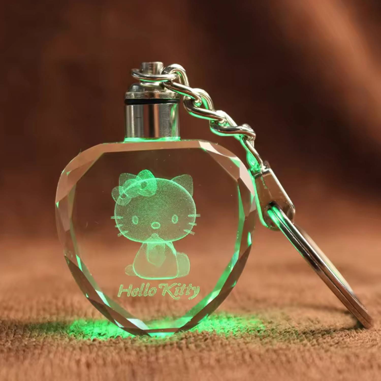 Round Shaped LED Light Crystal Keychain 2