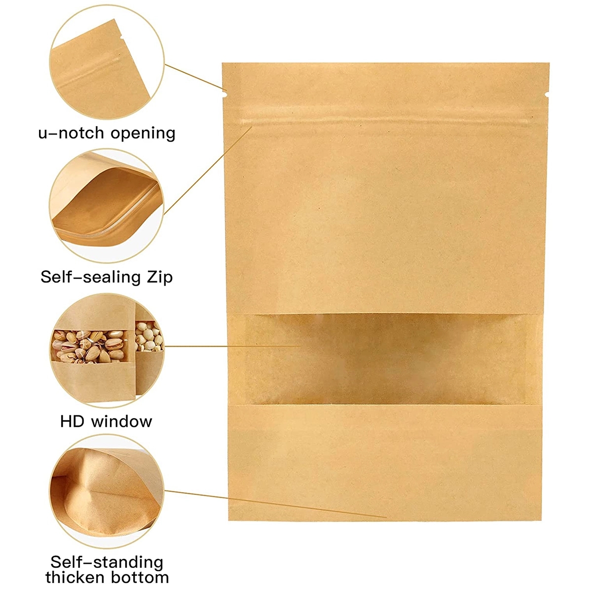Reusable Kraft Ziplock Stand Up Pouch With Window 2