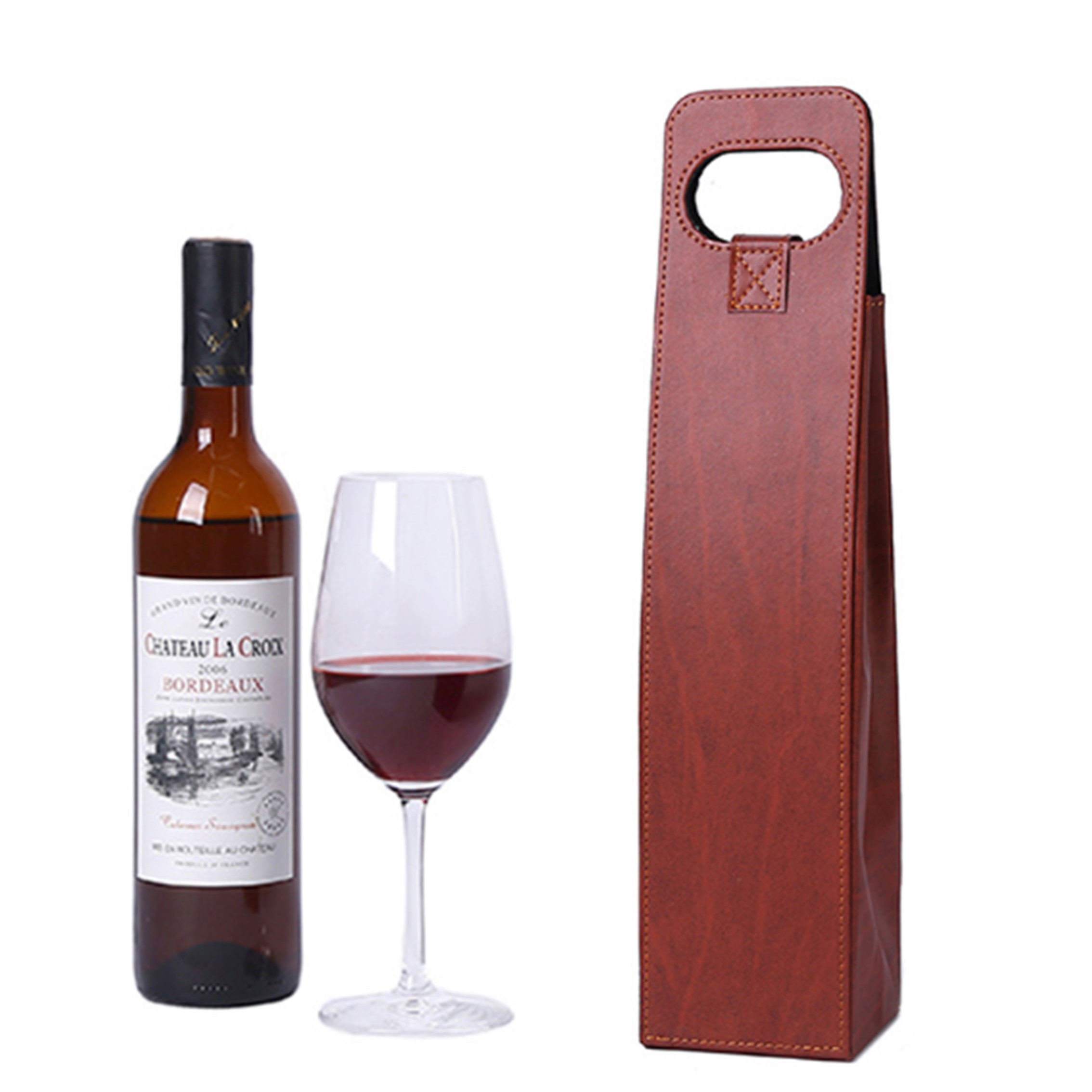 Custom Imitation Wood Grain Road Wine Tote Bag Gift Box 2