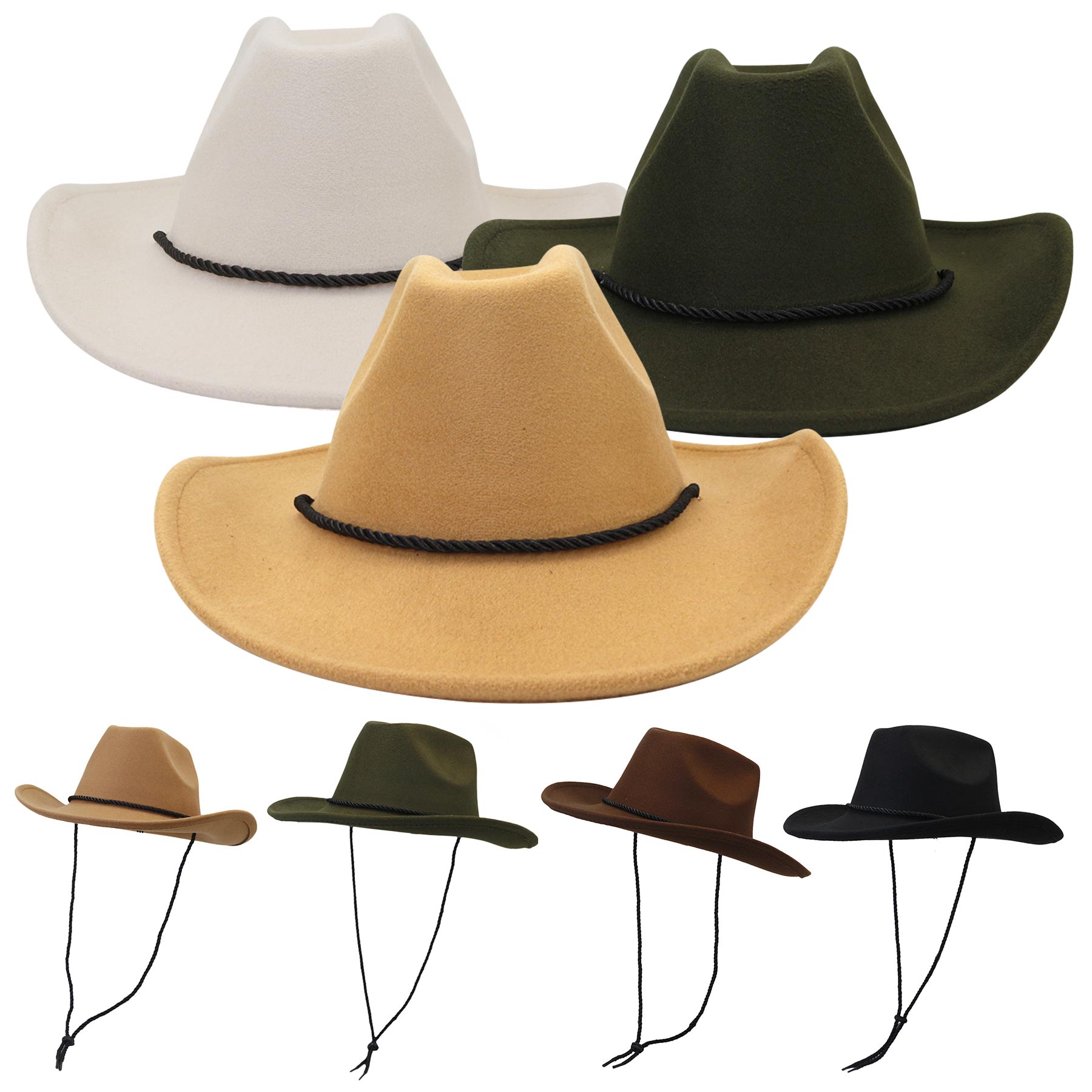 Black Felt Adjustable Adults Cowboy Hats 2