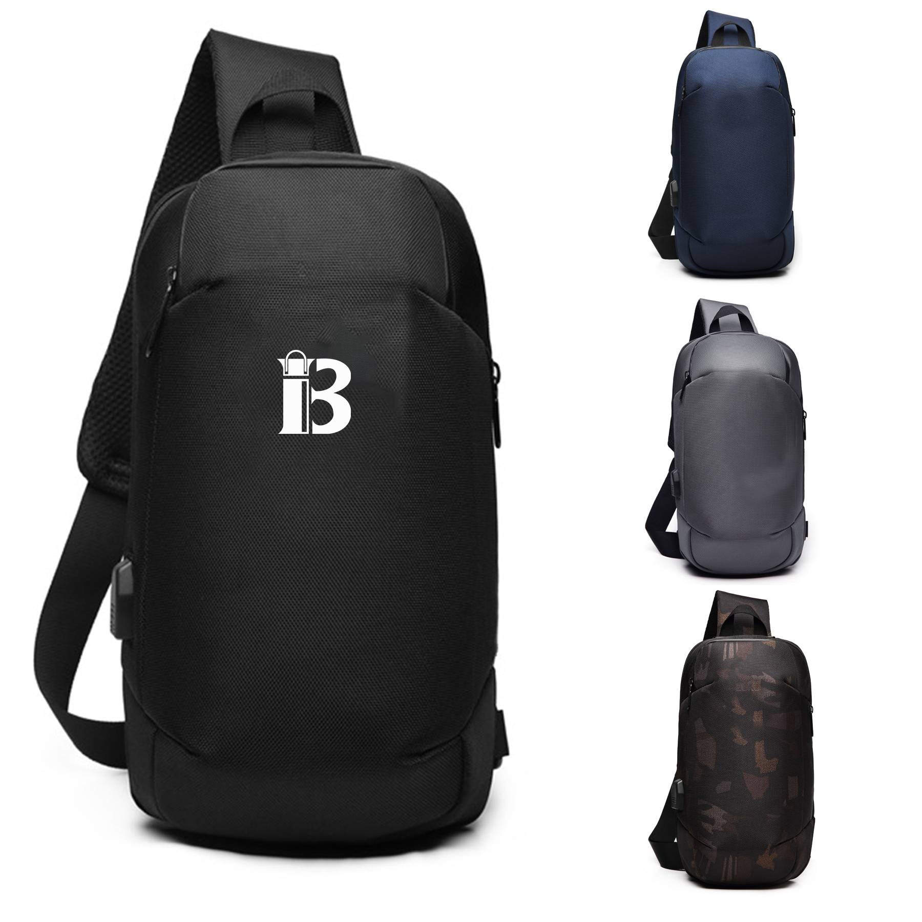 Oxford Sling Waterproof Chest Bag with USB Charging Port 1