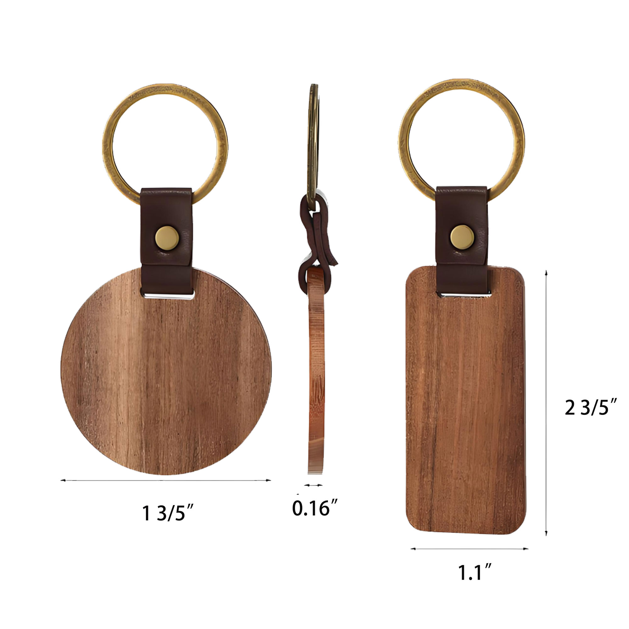 Leather - Strapped Wooden Keychain 3