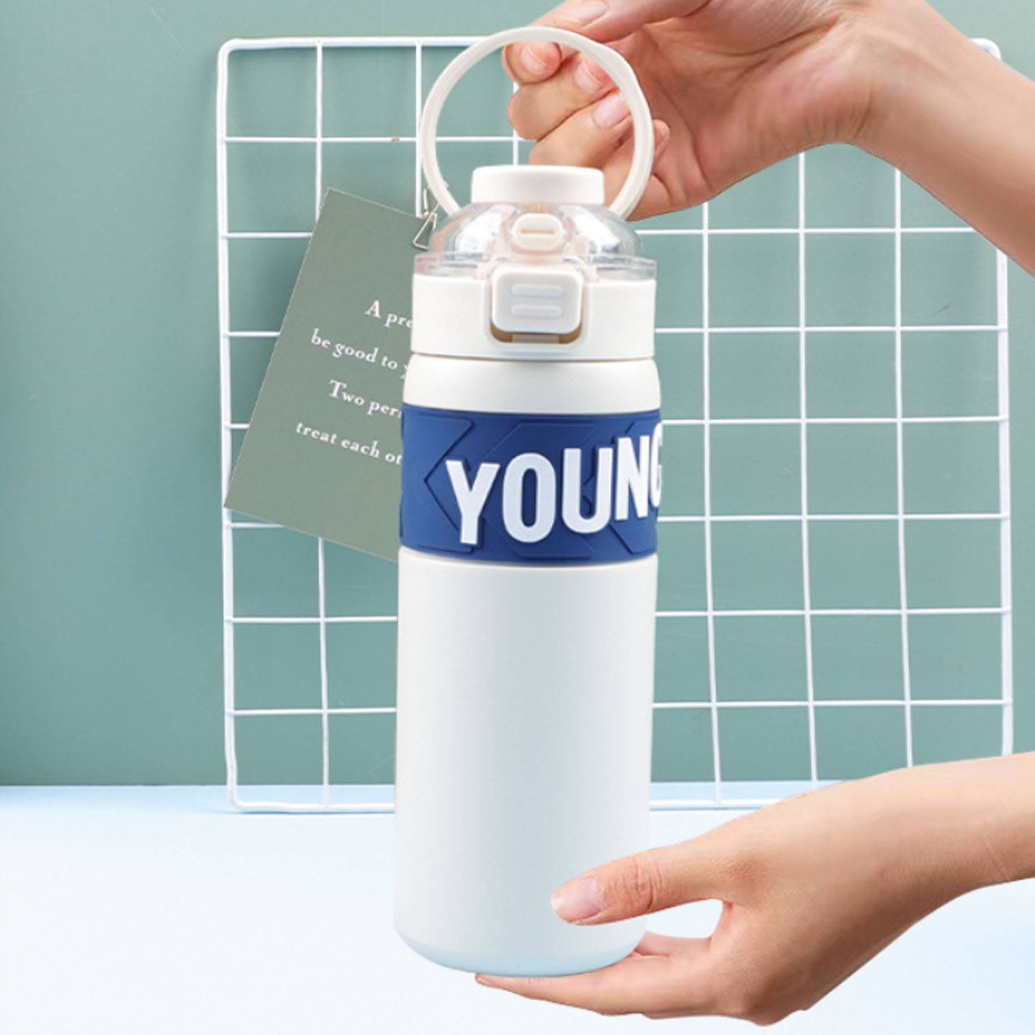 23oz Portable Stainless Steel Bottle Silicone Spout, custom water bottle with logo imprint 3