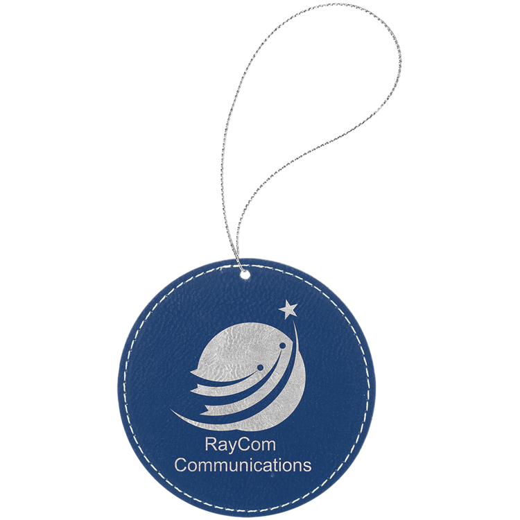 Blue/Silver Leatherette Round Ornament with Silver String 2