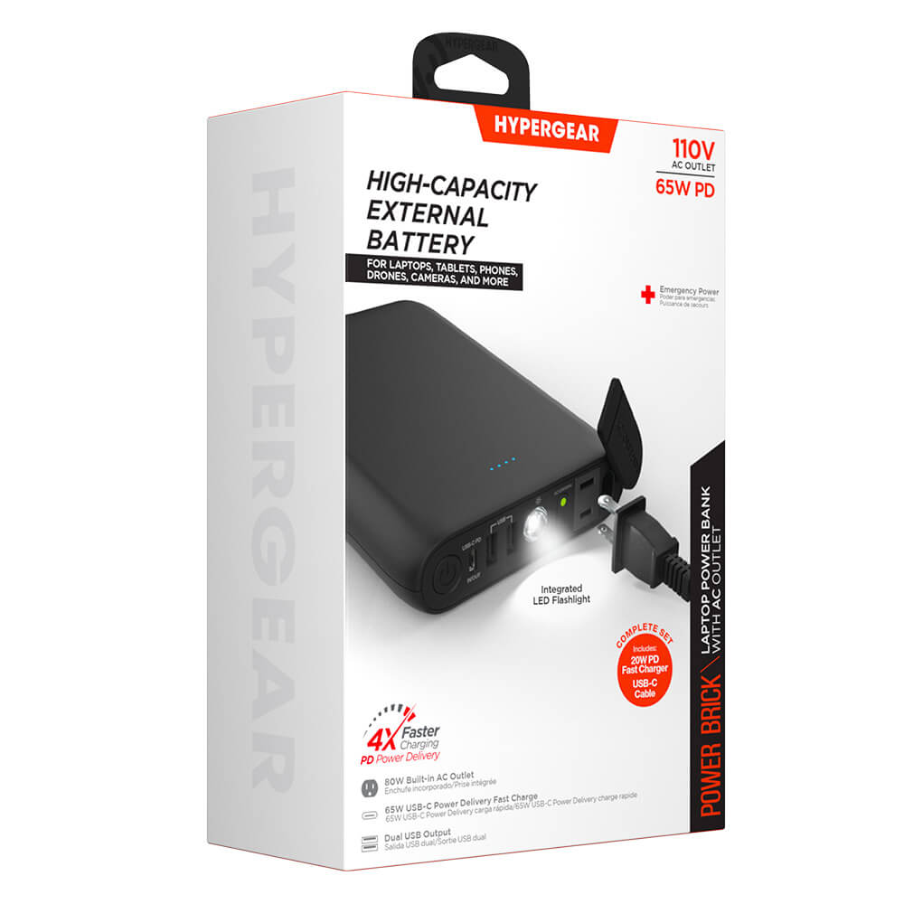 24 000mAh | Power Brick Laptop Power Bank with 65W USB-C PD and AC Outlet