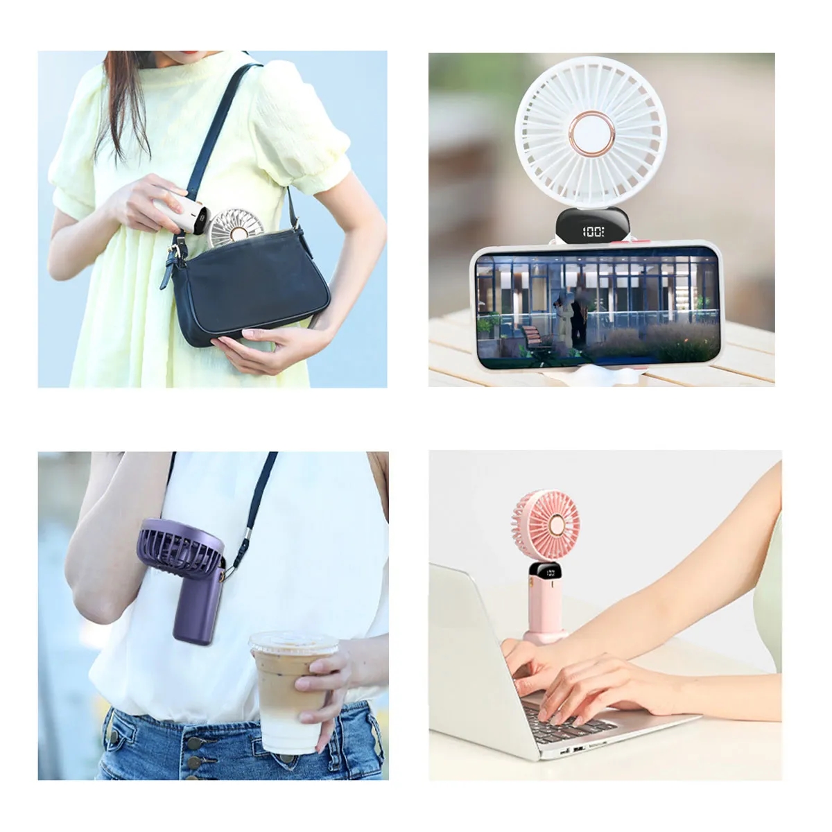 USB Rechargeable with LED Display Portable Handheld Fan 2