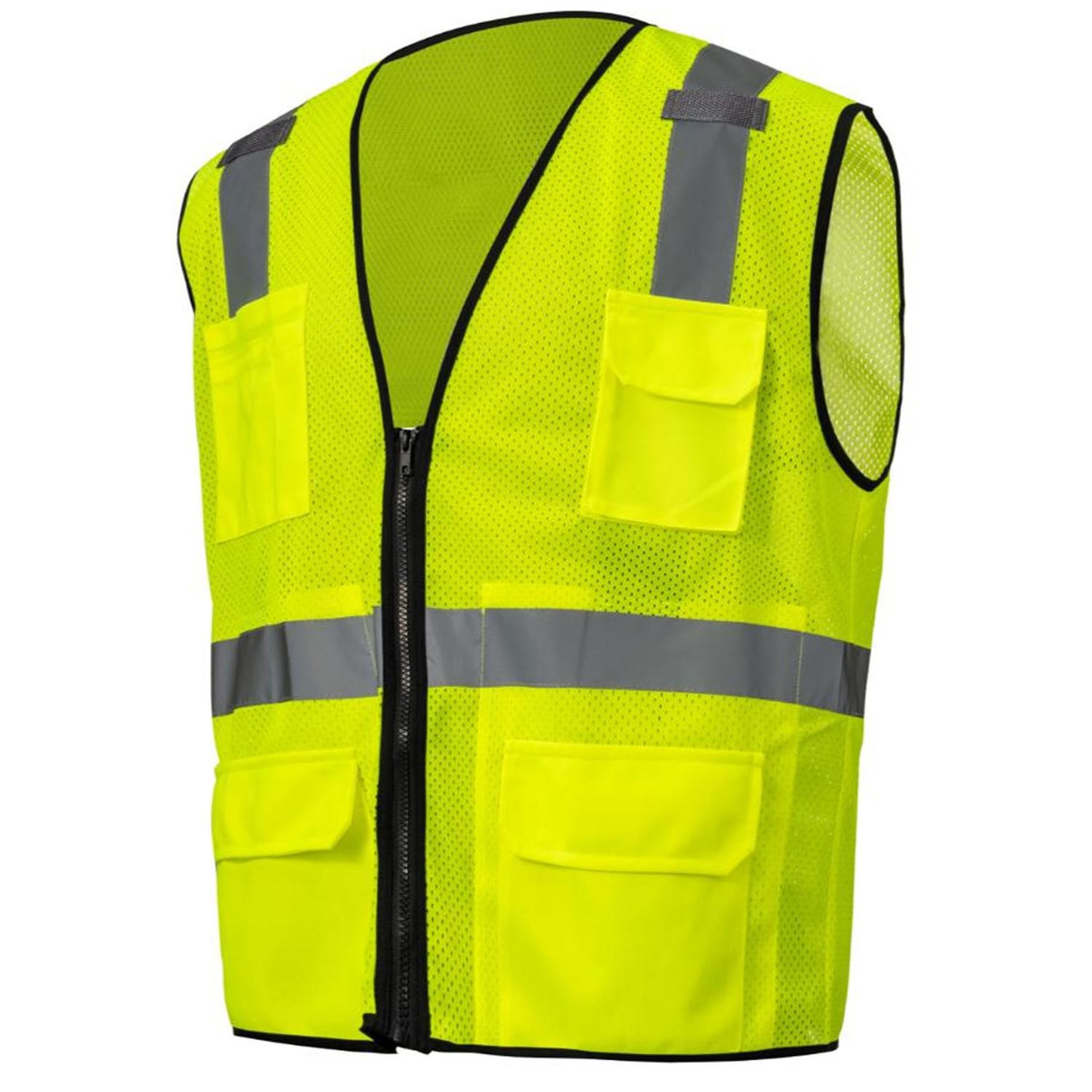 3.8 Oz. Polyester Class 2 Reflective Tape Cross Back Safety Vest With Dual Mic Tab & 4 Pockets 5