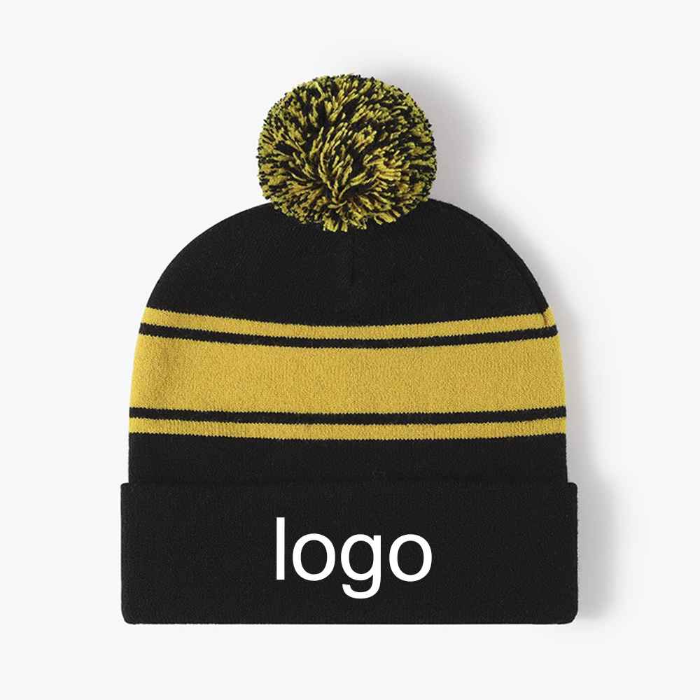 Stripped Pom Beanie with Cuff 1