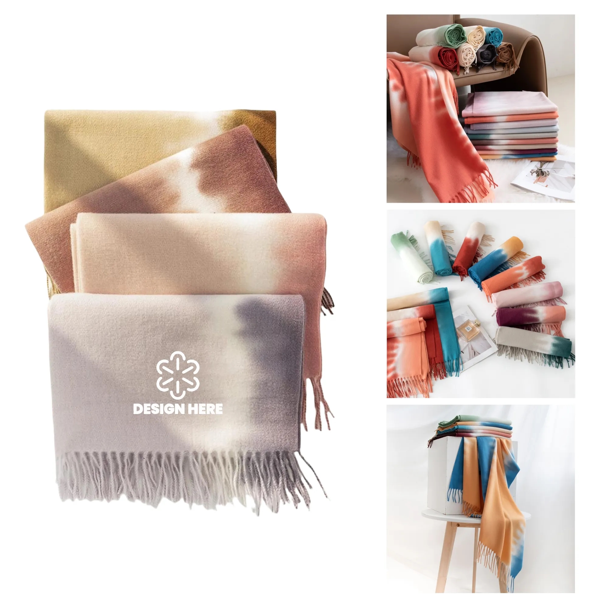 Faux Cashmere Winter Shawl Scarf Gradient Style 8
