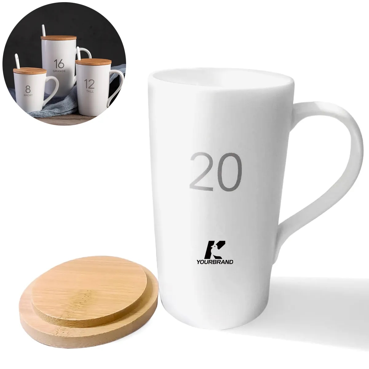 Custome ceramic office coffee mug with wood lid 2