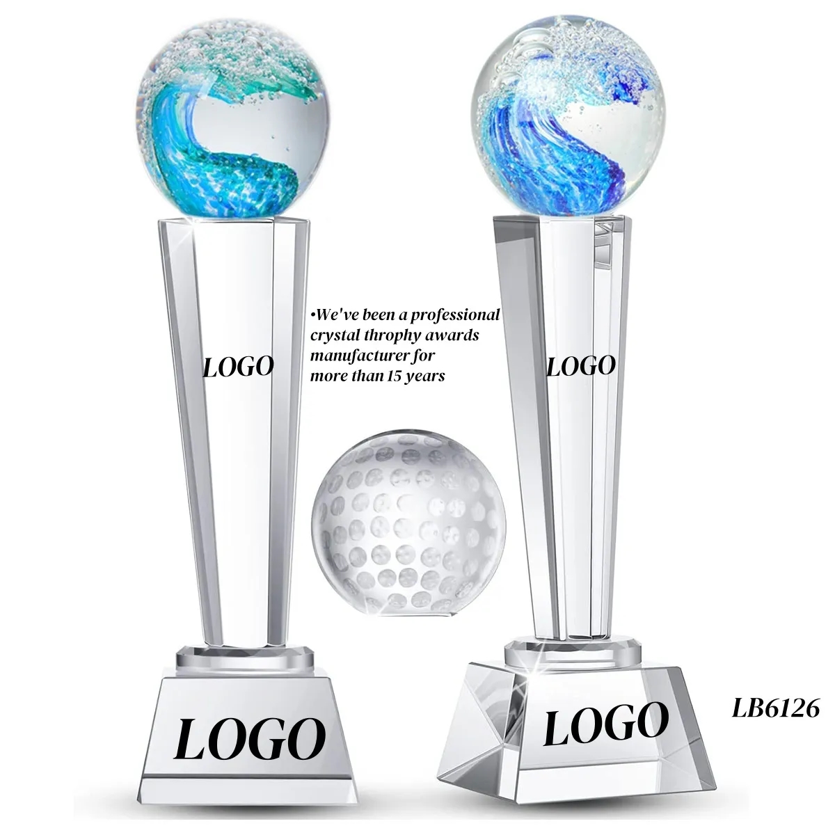 Crystal Award Golf Trophy Cup with Glass Ball Paperweight 2