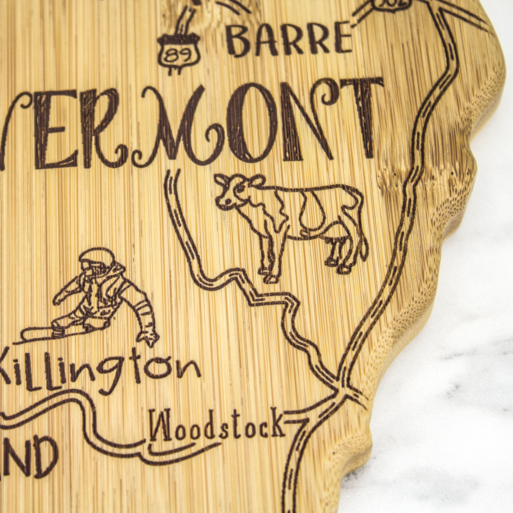 Destination Vermont State Shaped Bamboo Serving and Cutting Board 3