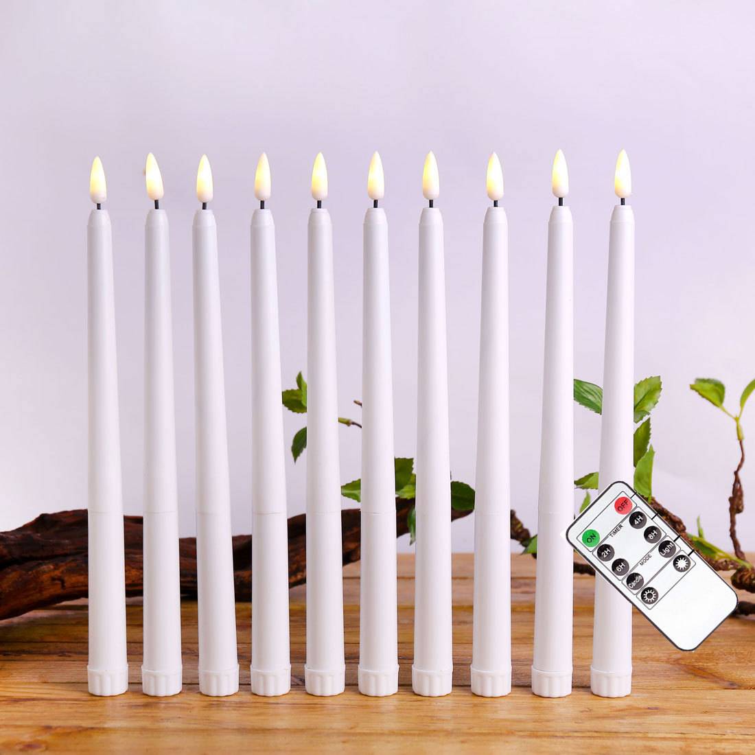 Flameless Ivory Taper Candles Flickering with 10-Key Remote 2