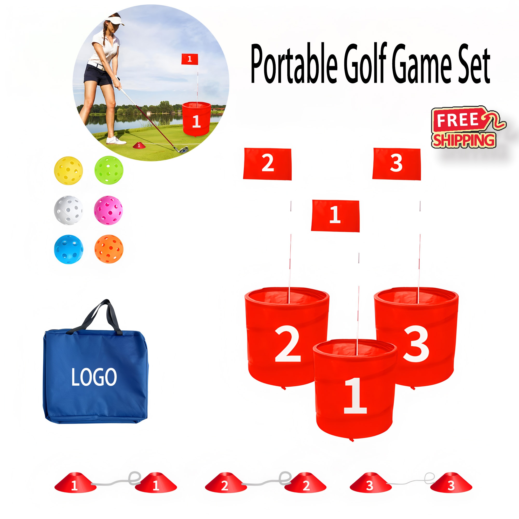 Wholesale Custom Golf Game Set Portable 3 Hole Backyard Golf for Family Parties 2