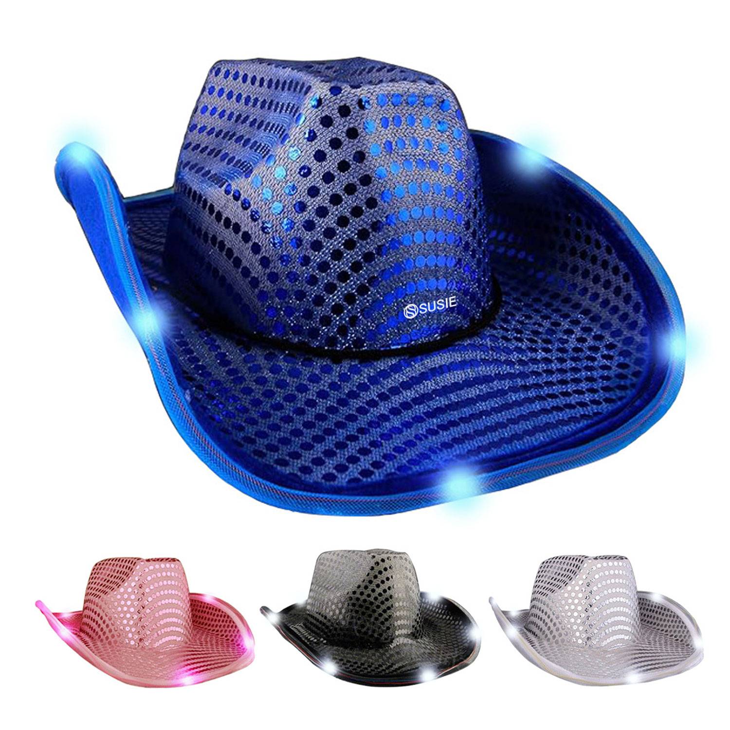 LED Cowboy Sequin Party Flashing Light Up Cap 2