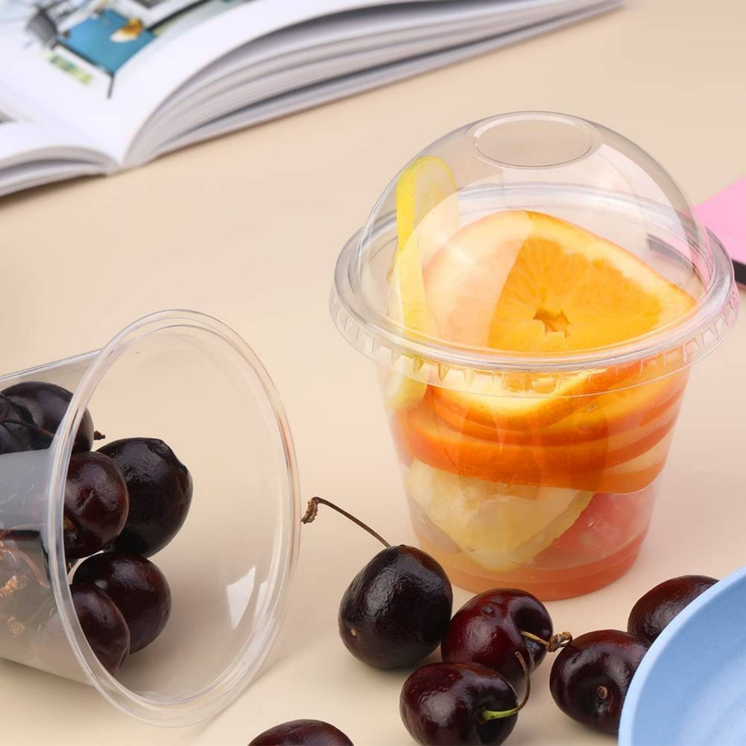 12oz Disposable U Shaped Plastic Cups w/ Lid 6