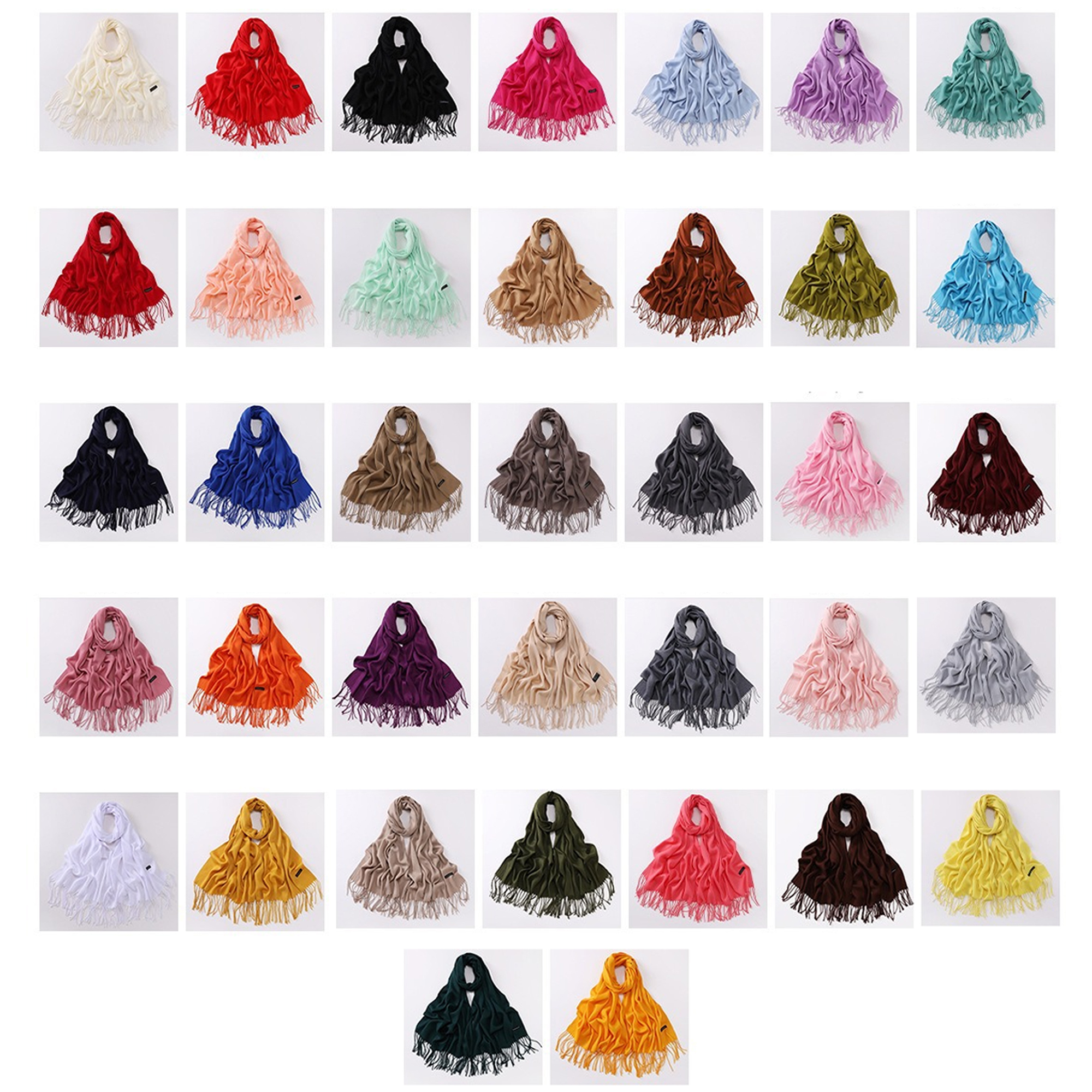 Winter Pashmina Scarf Long Wrap Shawl With Fringes 4
