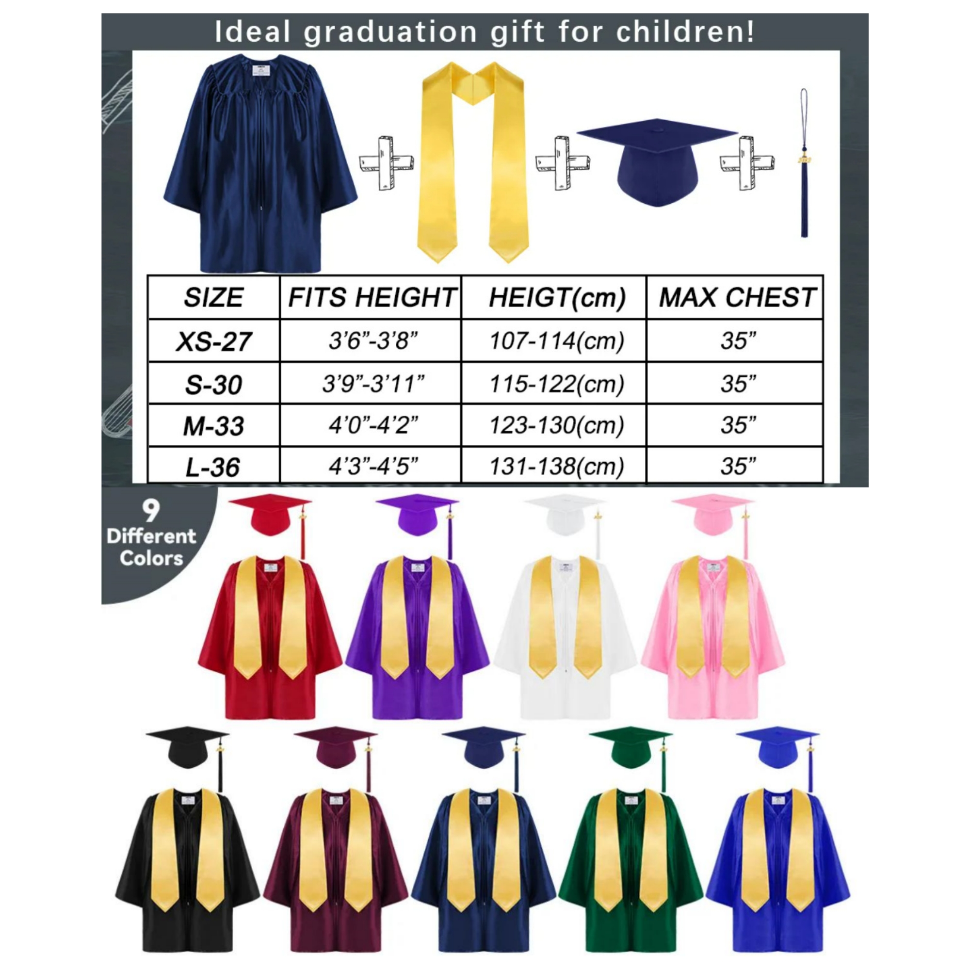 Kindergarten Graduation Gown Grad Cap Set 4
