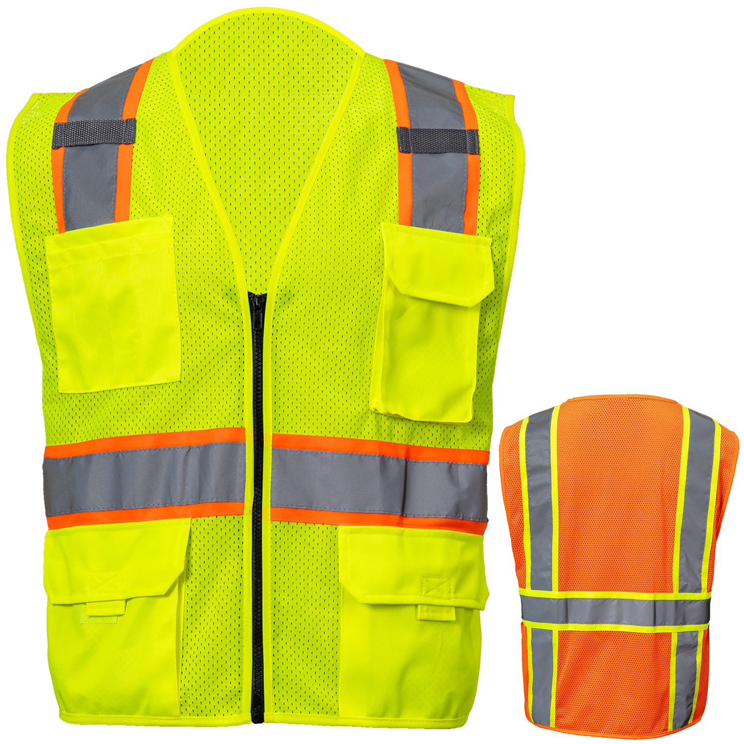 3.8 Oz. Polyester Class 2 Reflective Safety Vest With 4 Pockets & Dual Mic Tabs 3