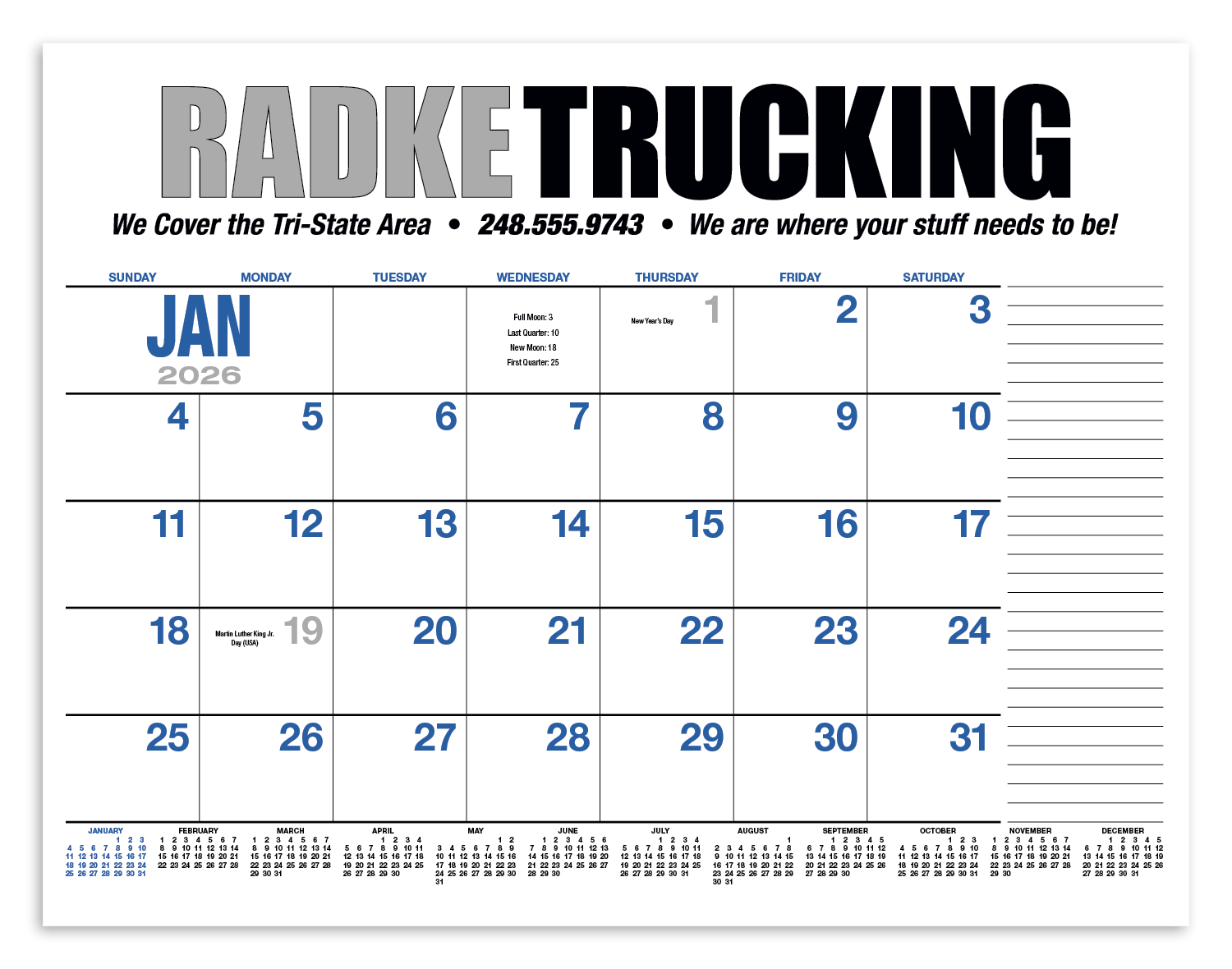 HotLine® Products 13-Month Desk Pad Calendar 99