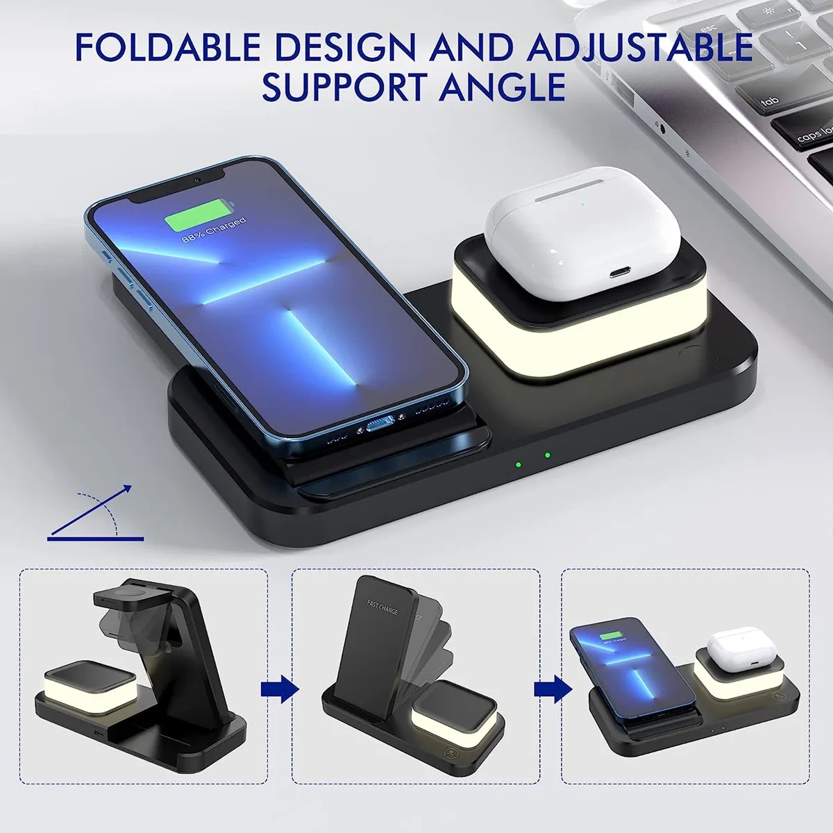3 in 1 Wireless Fast Charging Station Dock Stand with Night 4