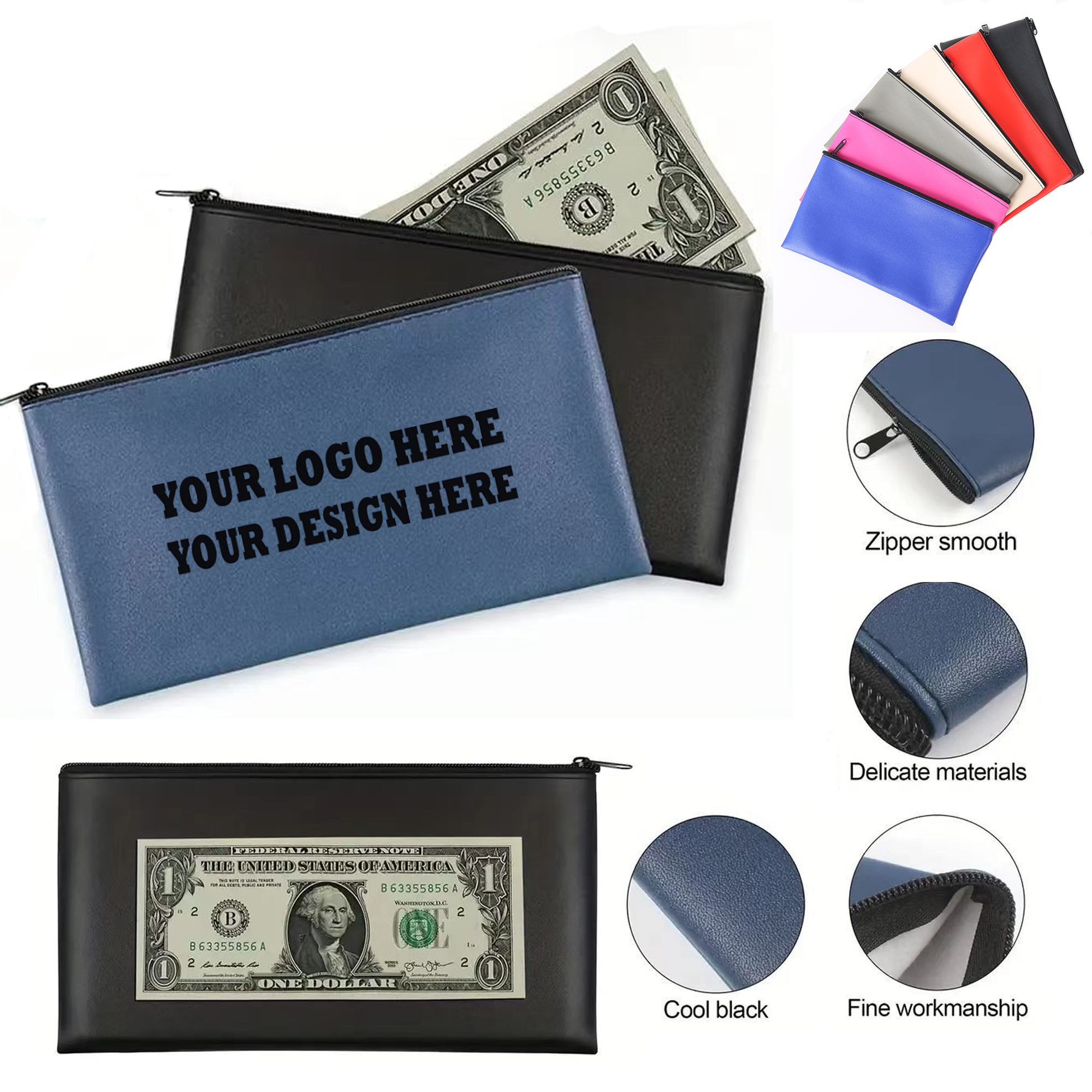 PU Leather Check And Cash Storage Bag 2