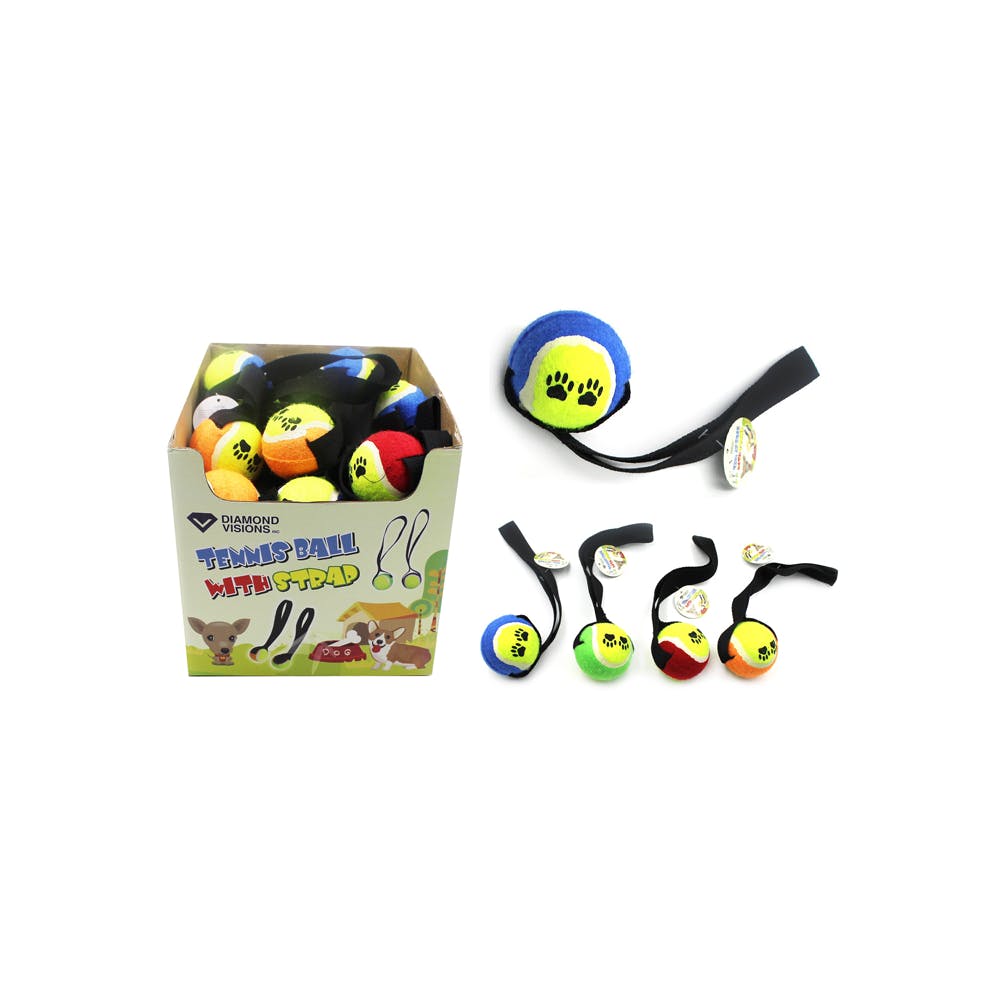 Dog Toy Tennis Balls w / Straps - Assorted 2