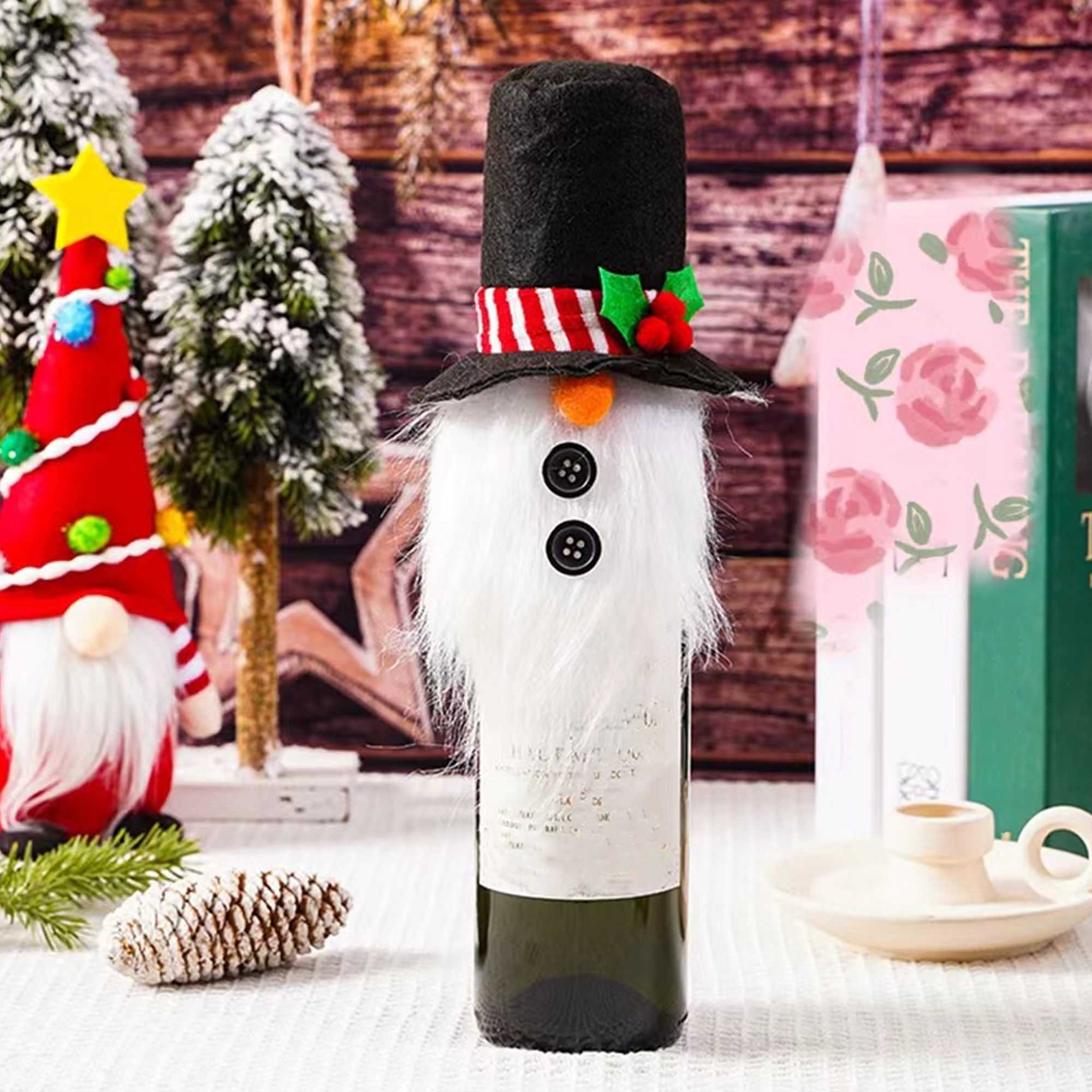Christmas Gnome Wine Bottle Cover Hat 4