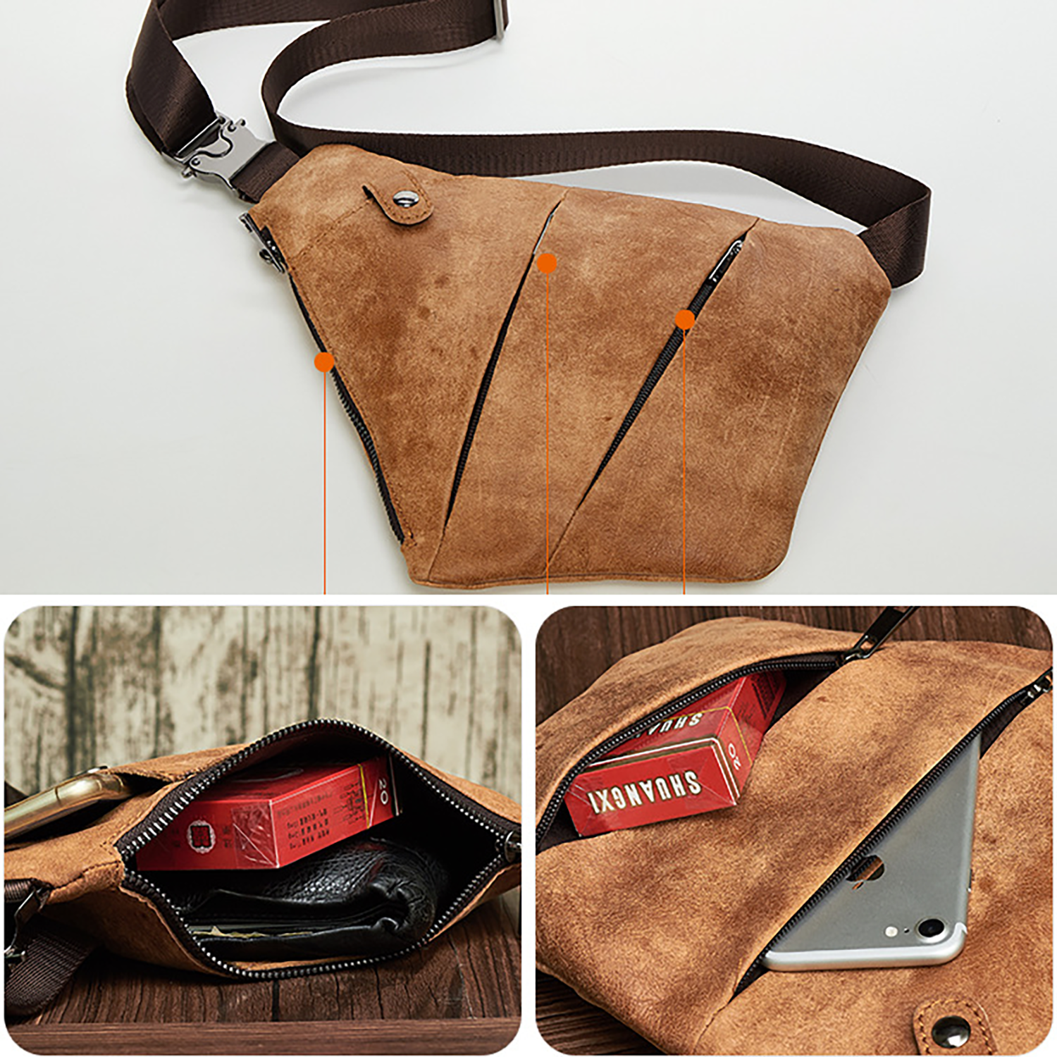 Men's Outdoor Sports Genuine Leather Crossbody Bag 8