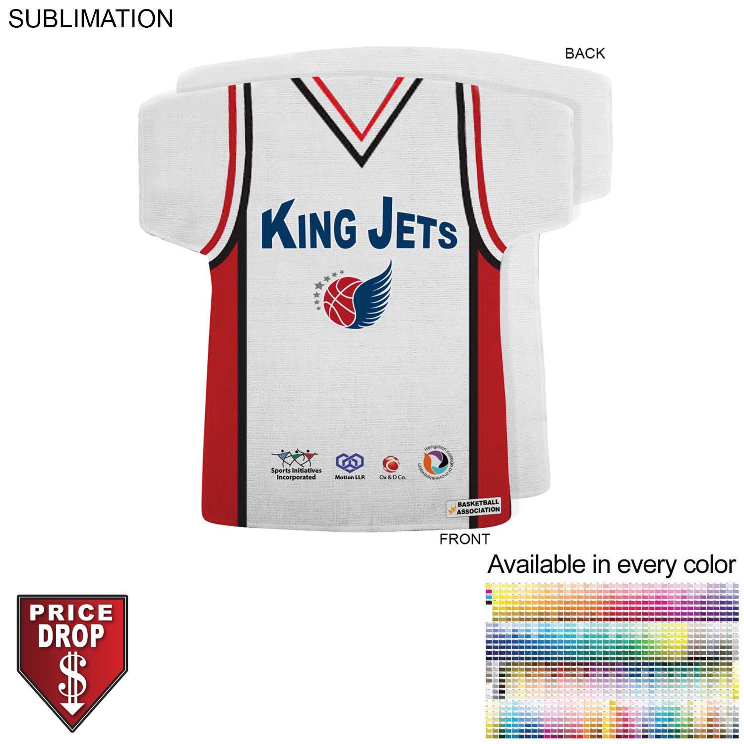 Basketball Jersey Shape Microfiber Dri-Lite Terry Keepsake Towel, 18x17, Sublimated Front Side 2