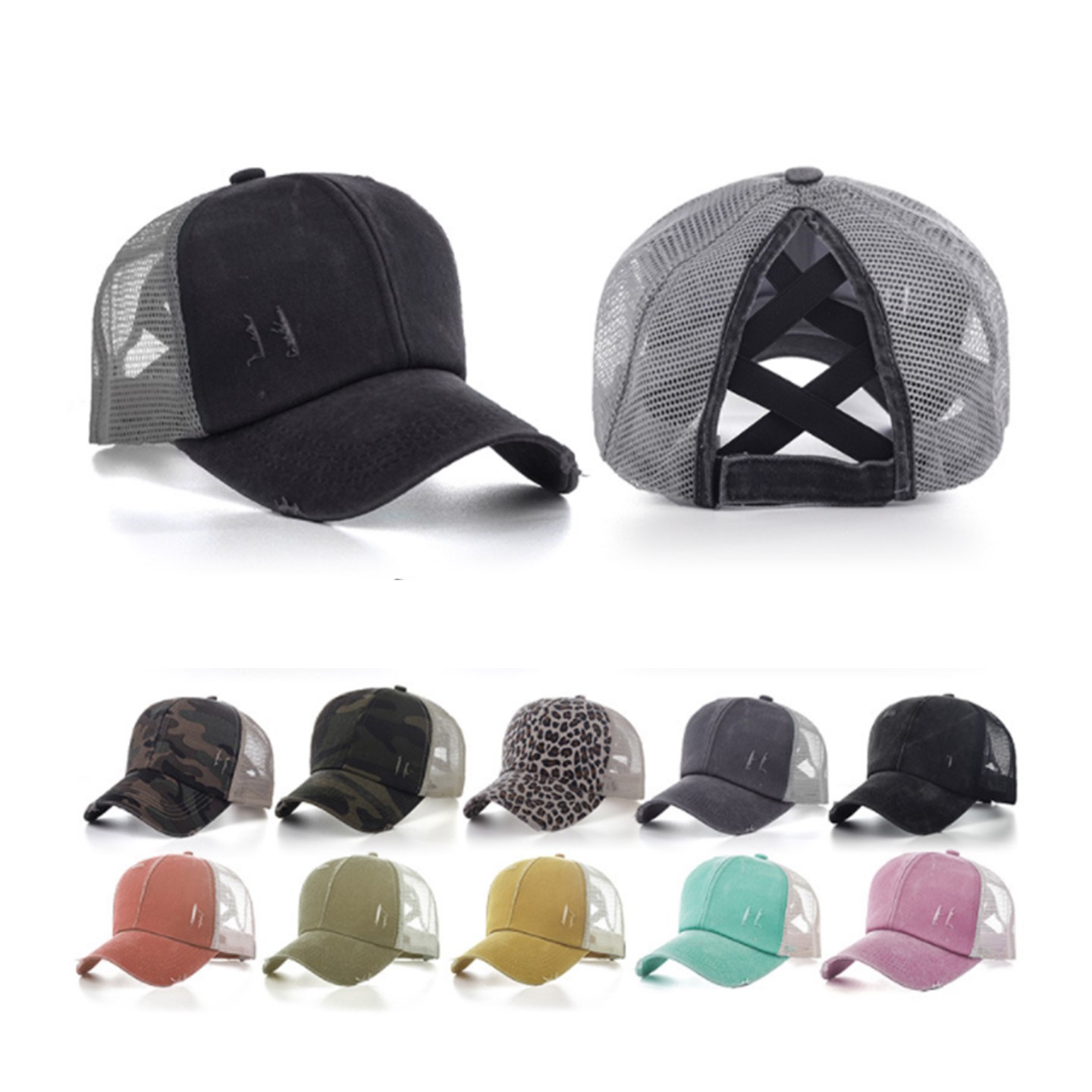 Washed Denim Ponytail Baseball Cap 2