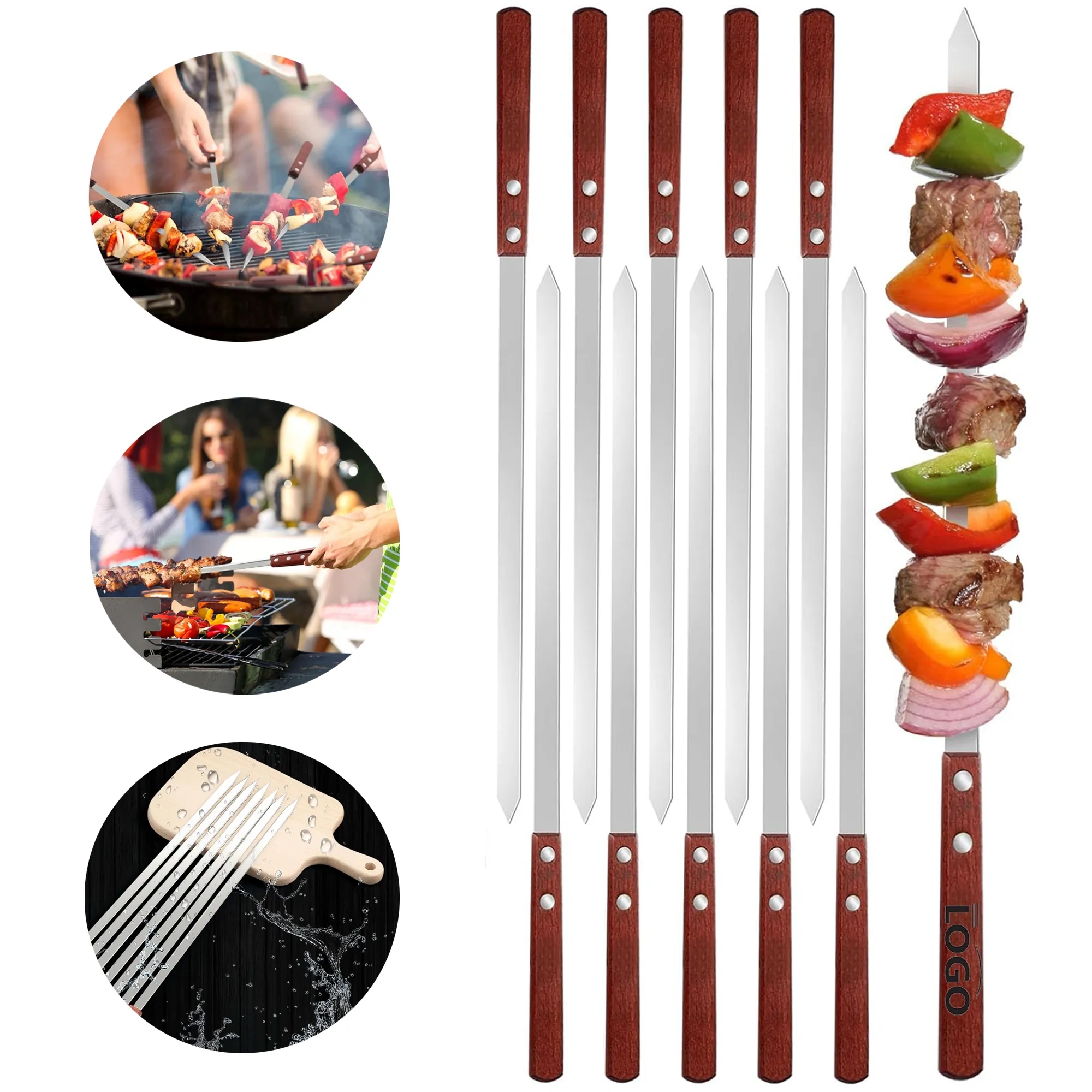 Stainless Steel Wooden Handle Barbecue Skewers 1