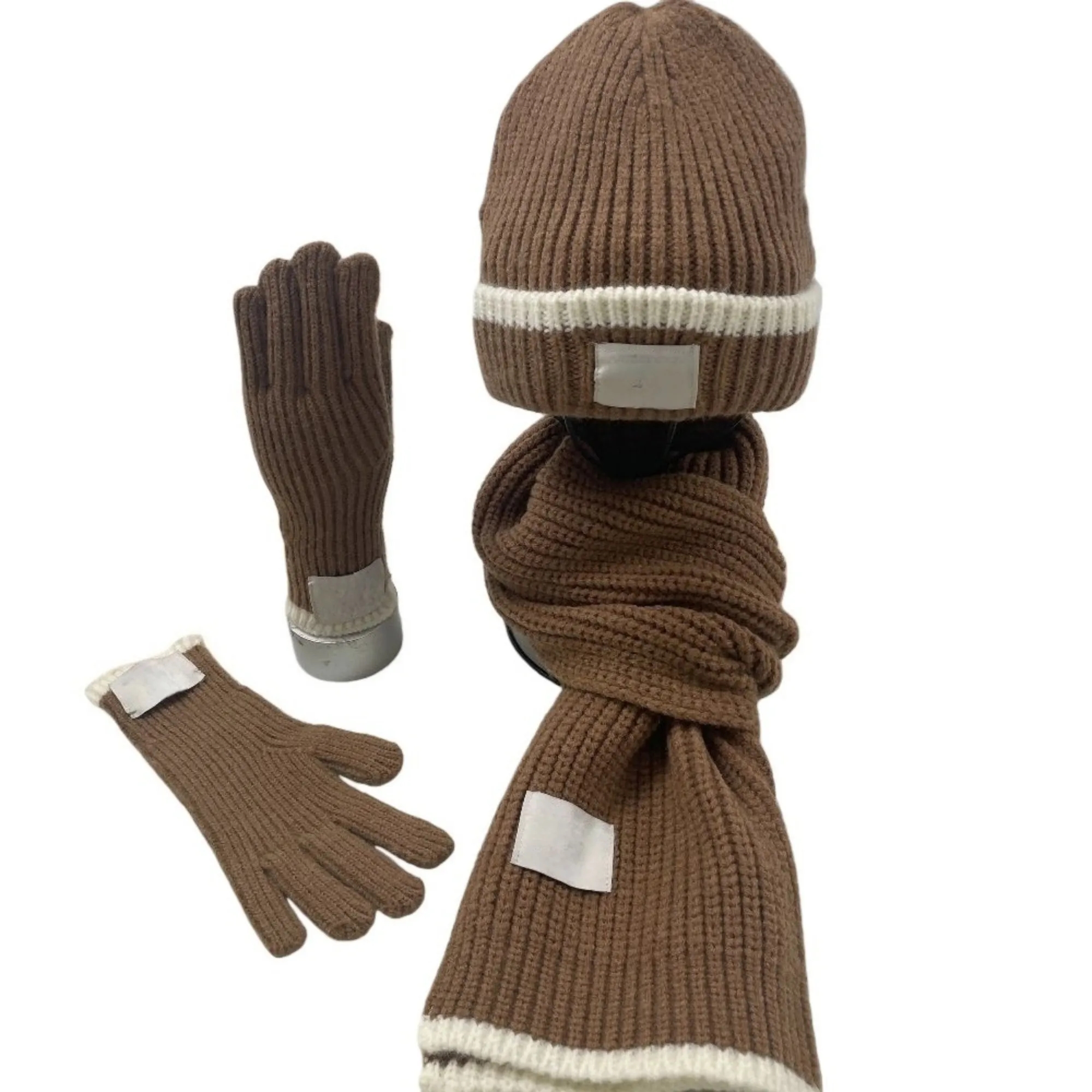 Winter Knit Scarf Hat Gloves Set 4